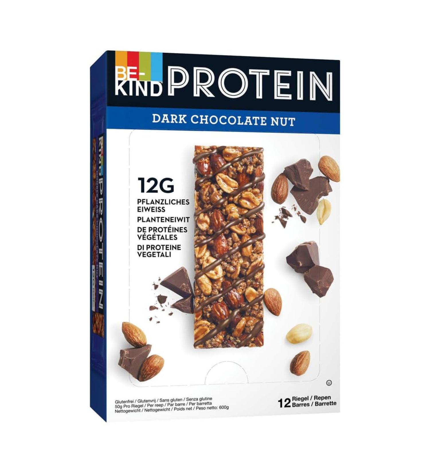 BE-KIND - Protein Cereal Bars - Nuts & Dark Chocolate - Gluten Free - High in Fiber - Large Size - 12 x 50g - Buy Online on GoSupps.com