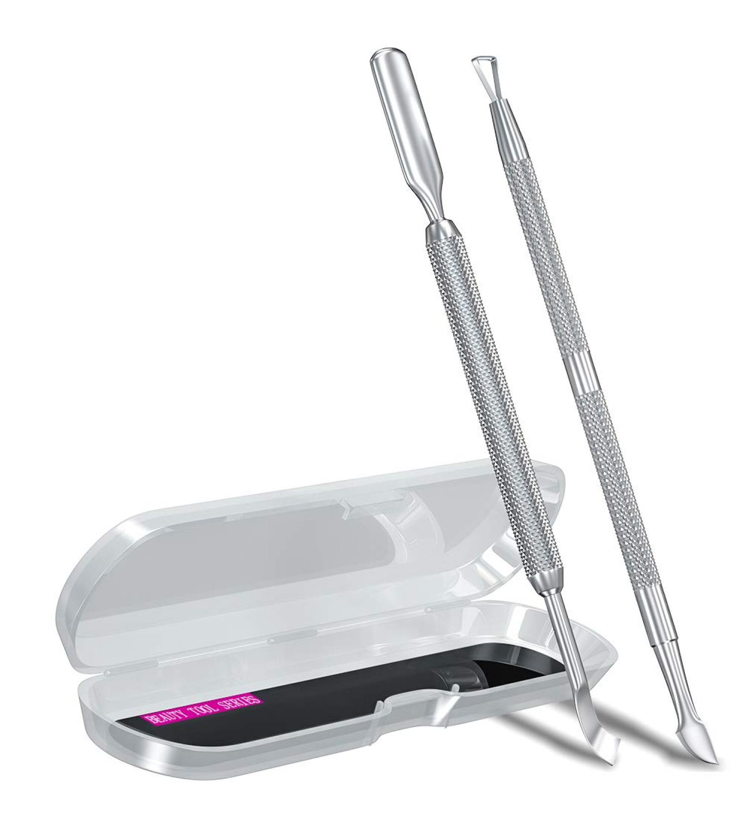 2PCS Metal Silver Cuticle Pusher and Cutter - Professional Stainless Steel Manicure Pedicure Tool for Fingernail and Toenail - Buy Online on GoSupps.com