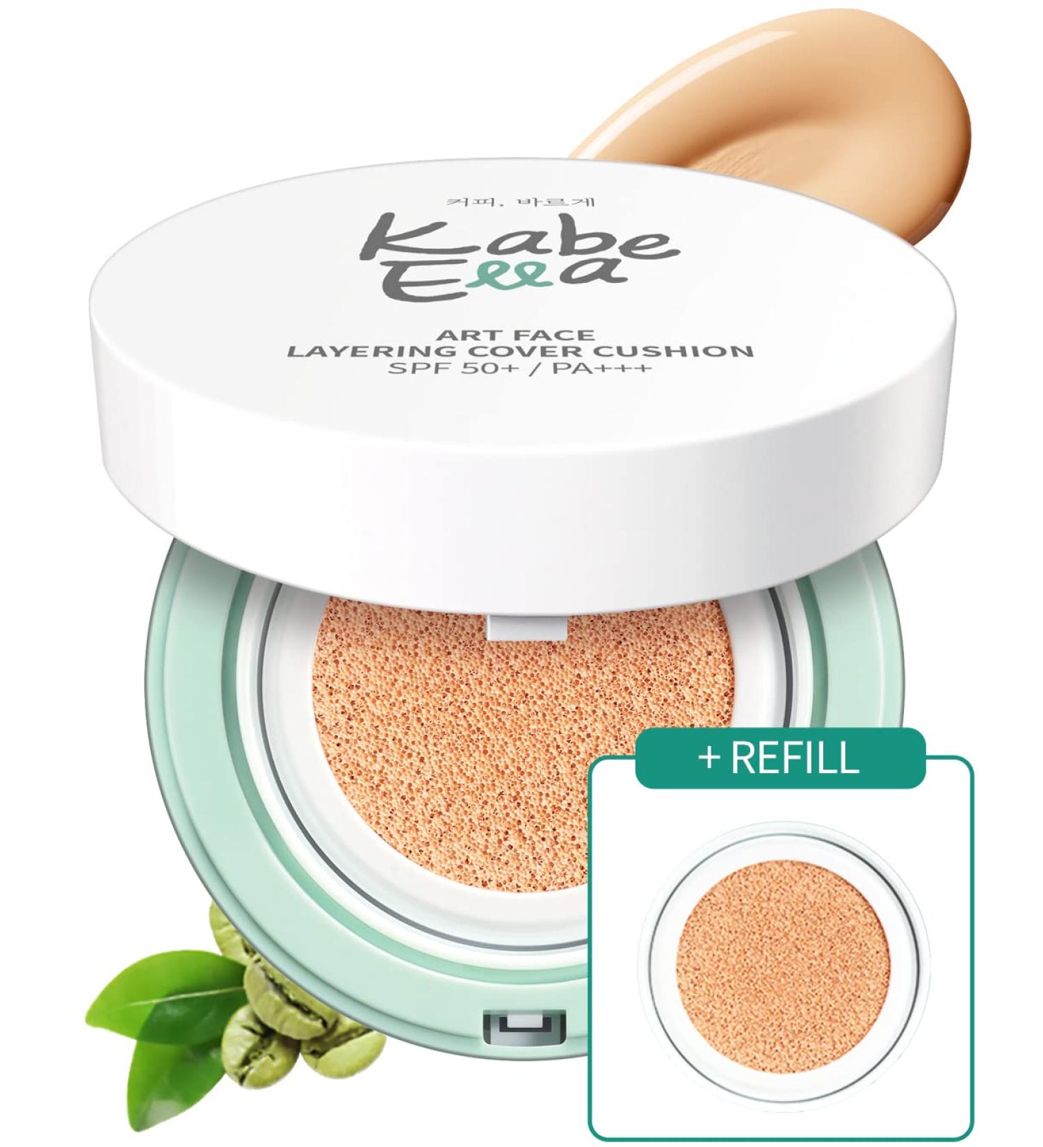 KabeElla Art Face Layering Cover Cushion SPF50+ PA++++ with Refill: Full-Coverage Foundation with Green Coffee Bean for Nourished, Dewy Skin - Buy Online on GoSupps.com