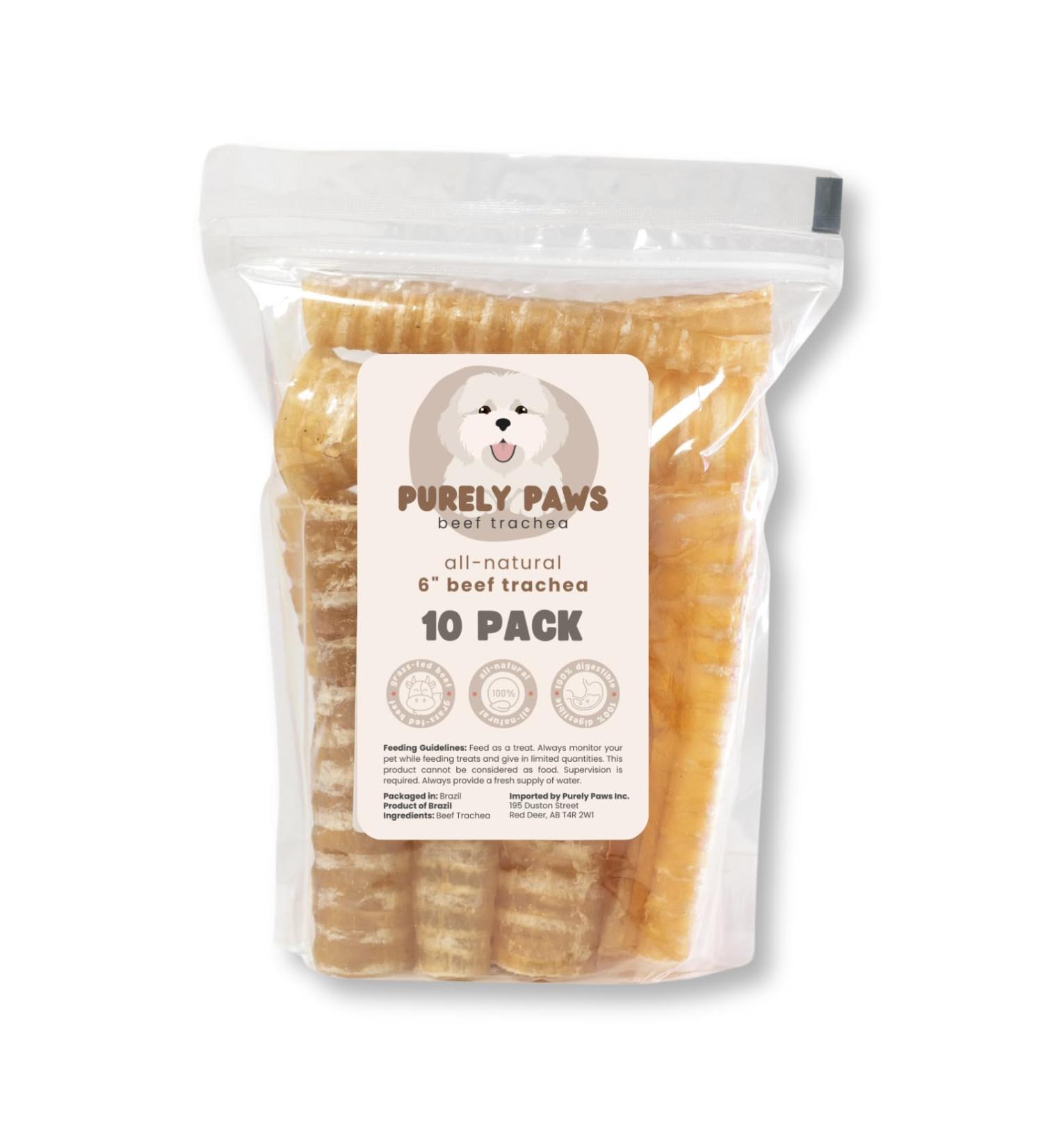 Purely Paws All-Natural Beef Trachea - Safe Digestible Dog Chews - Single Ingredient Trachea Chew - Rawhide Free - (6 Inch - 10 Pack) 6" (10 Pack) - Buy Online on GoSupps.com
