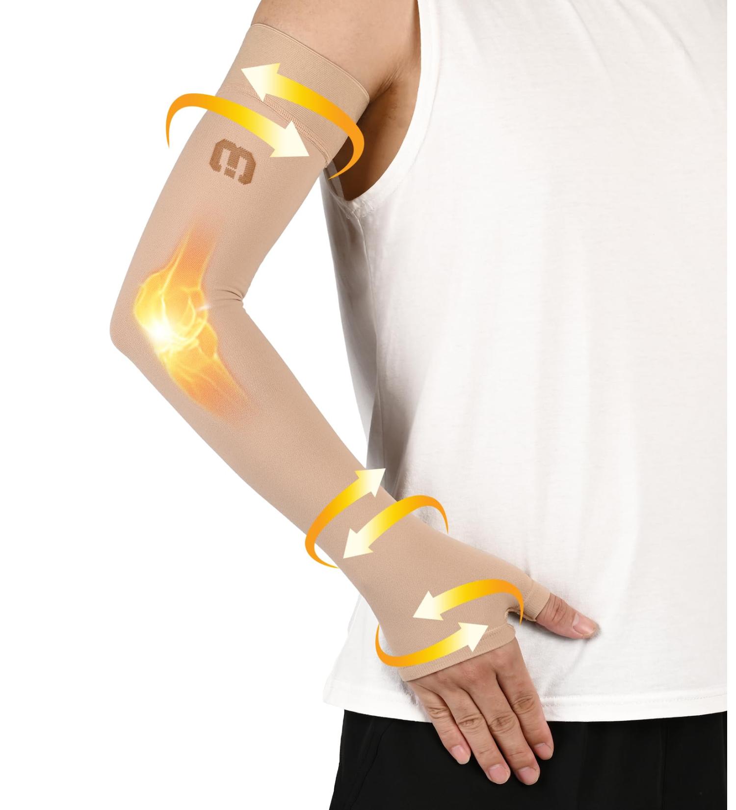 MGANG Lymphedema Compression Arm Sleeve & Gauntlet - 15-20 mmHg Support Pain Relief for Women & Men - Beige Medium - Buy Online on GoSupps.com