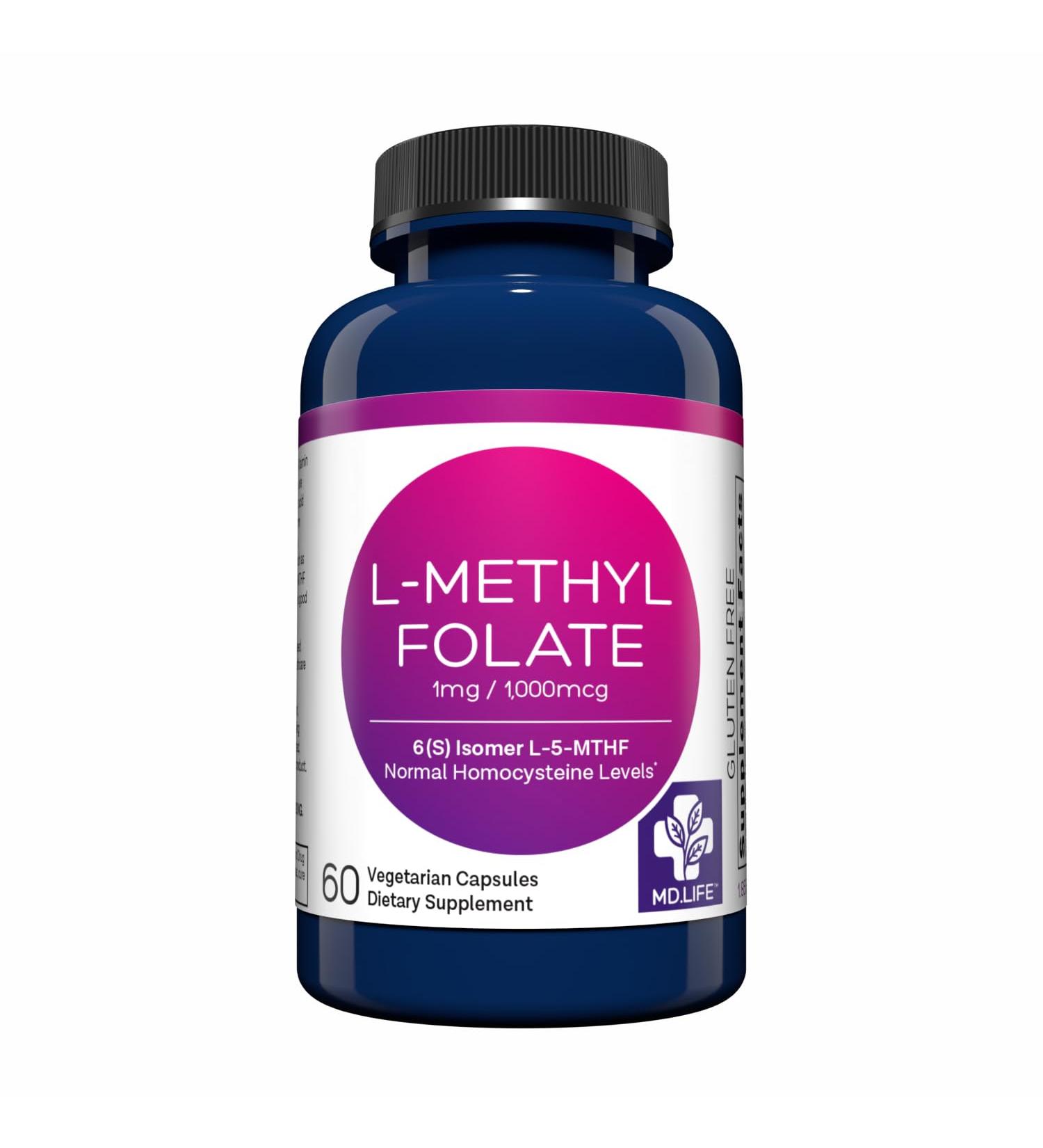 MD Life L Methylfolate 1mg - Professional-Grade Active Methylfolate Supplement - Maximum Potency MTHFR Supplements - L methylfolate 1mg 60 Capsules - Essential Amino Acids 1mg 60 Count - Buy Online on GoSupps.com