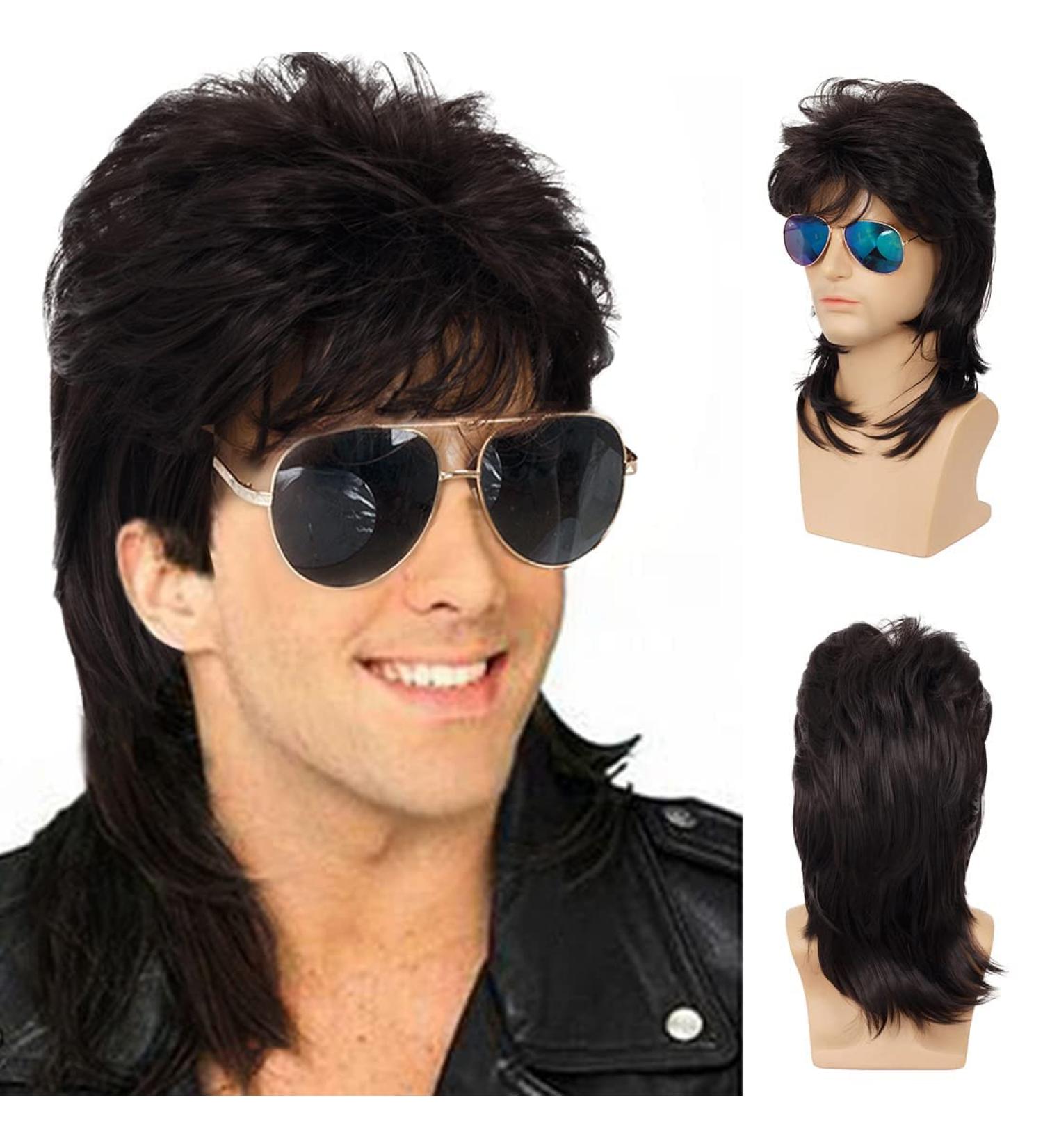 Qnbiar Men's Mullet Wig - Black Curly 70s/80s Cosplay Retro Punk Rocker Disco Synthetic Full Wig - International Shipping - Buy Online on GoSupps.com