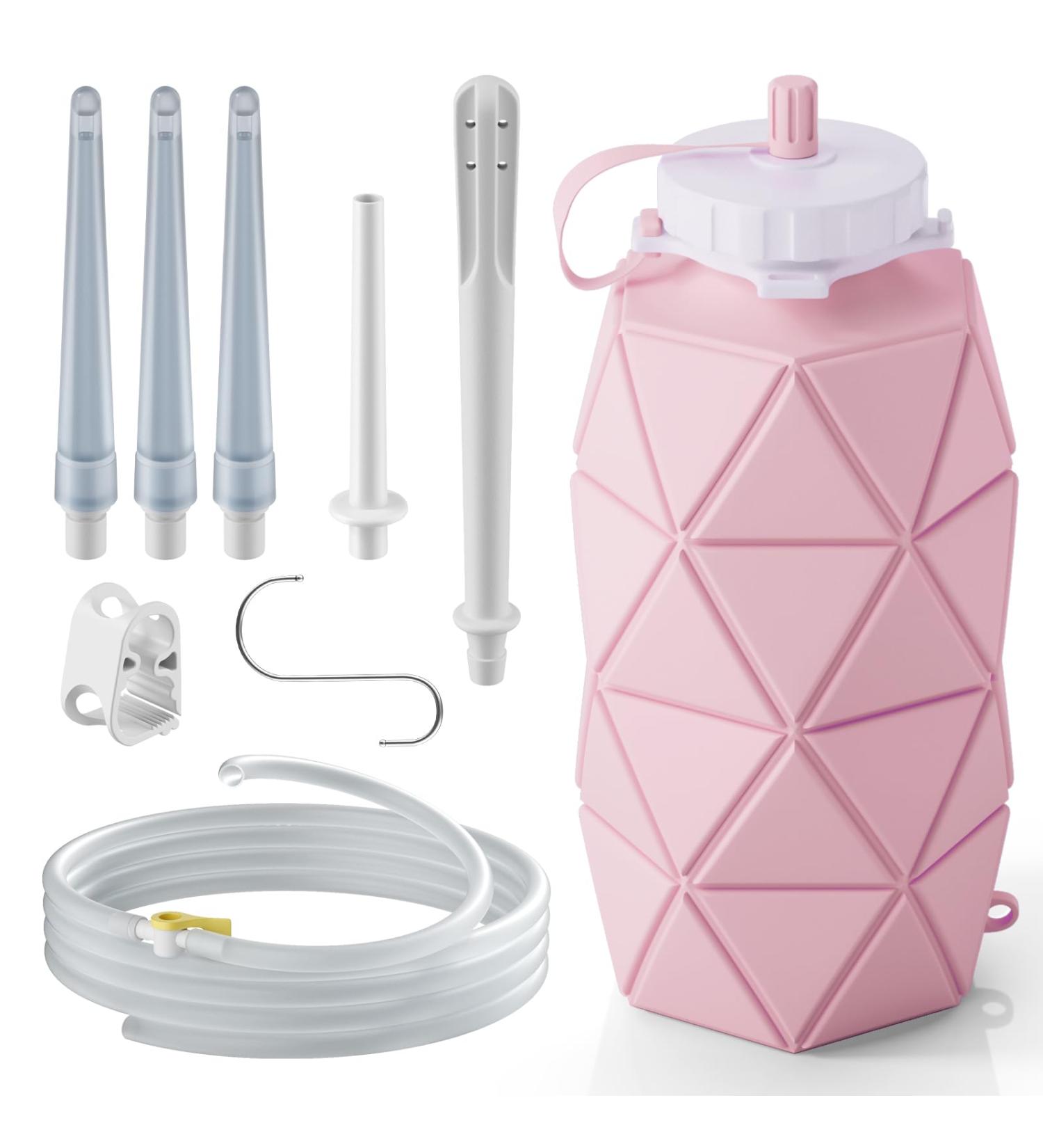 Collapsible Silicone Enema Bag Kit | 1.2L Capacity 5.2ft Hose & 5 Nozzles | Coffee Enema for Colon Cleanse - International Shipping Available - Buy Online on GoSupps.com
