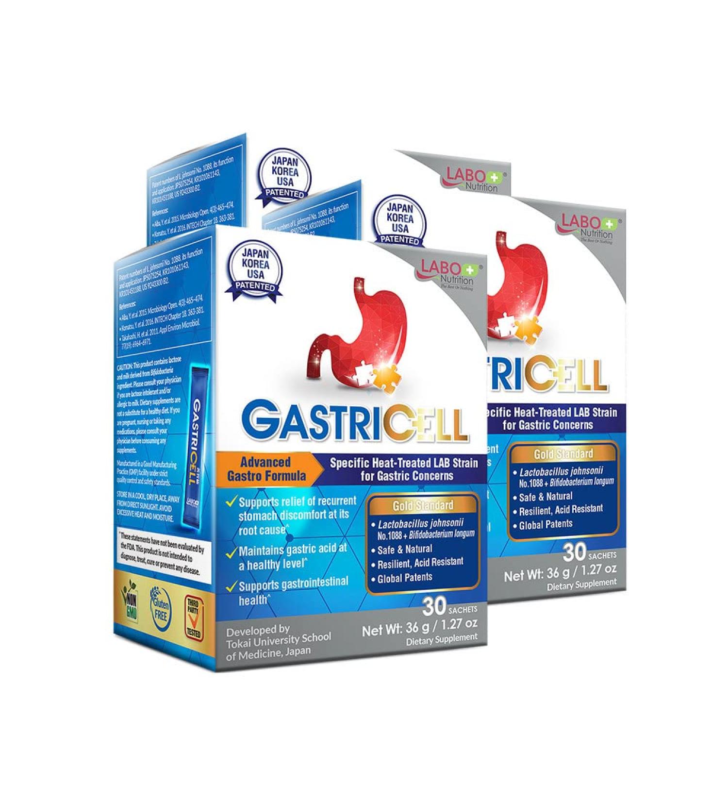 GASTRICELL - Natural Defense Against Gastric Distress | Eliminate H. Pylori, Acid Reflux & Heartburn | Regulate Gastric Acid | 30s x3 - Buy Online on GoSupps.com