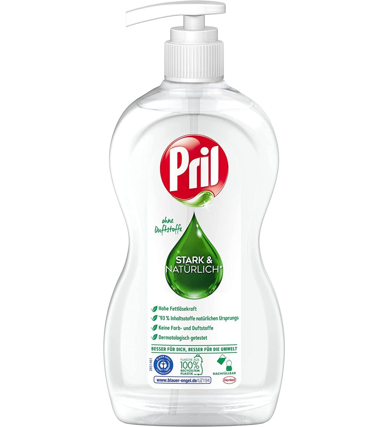 Pril Fragrance-Free Dishwashing Detergent 420 ml - Sensitive High Fat Cleaning Power Blue Angel Certified Refillable Pump - Buy Online on GoSupps.com