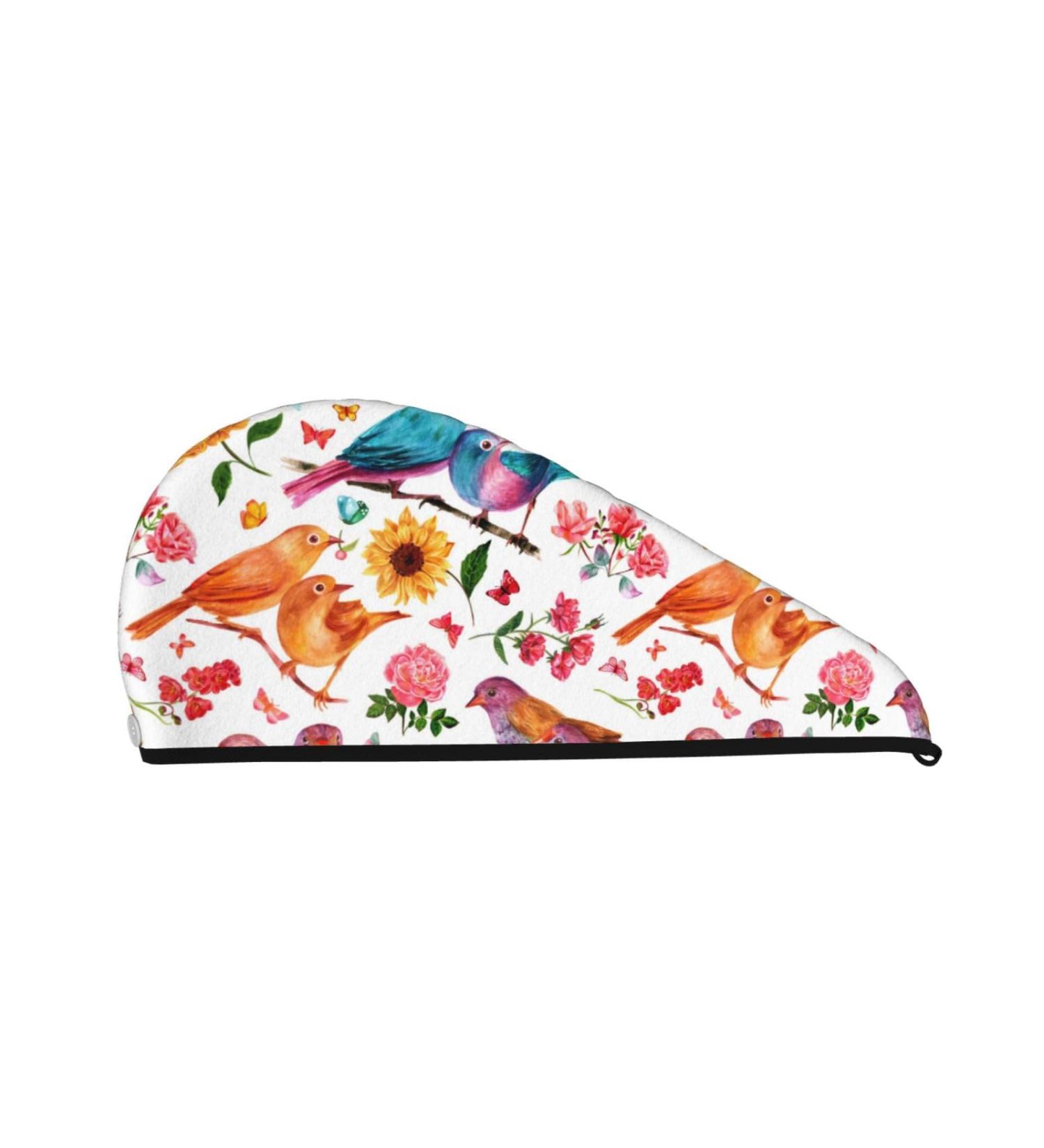 Super Absorbent Microfiber Hair Towel for Women | Flowers Birds and Butterflies Design | Quick Dry Coral Velvet Wrap for Long Curly Thick Hair - Buy Online on GoSupps.com