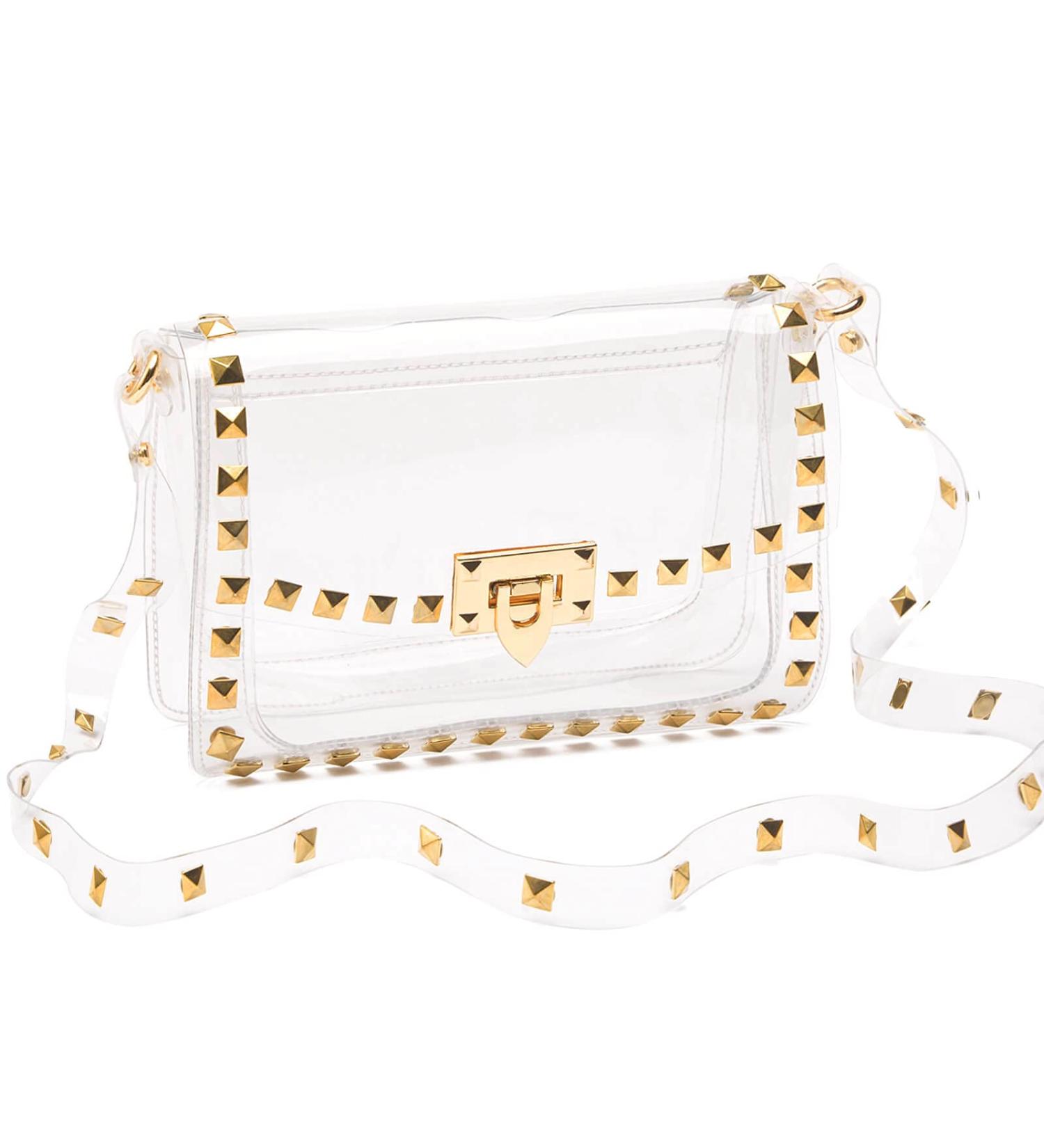 Clear Crossbody Bag Stadium Approved - COROMAY Fashion Rivet Decor - Gold Clear Purse for Women - Buy Online on GoSupps.com