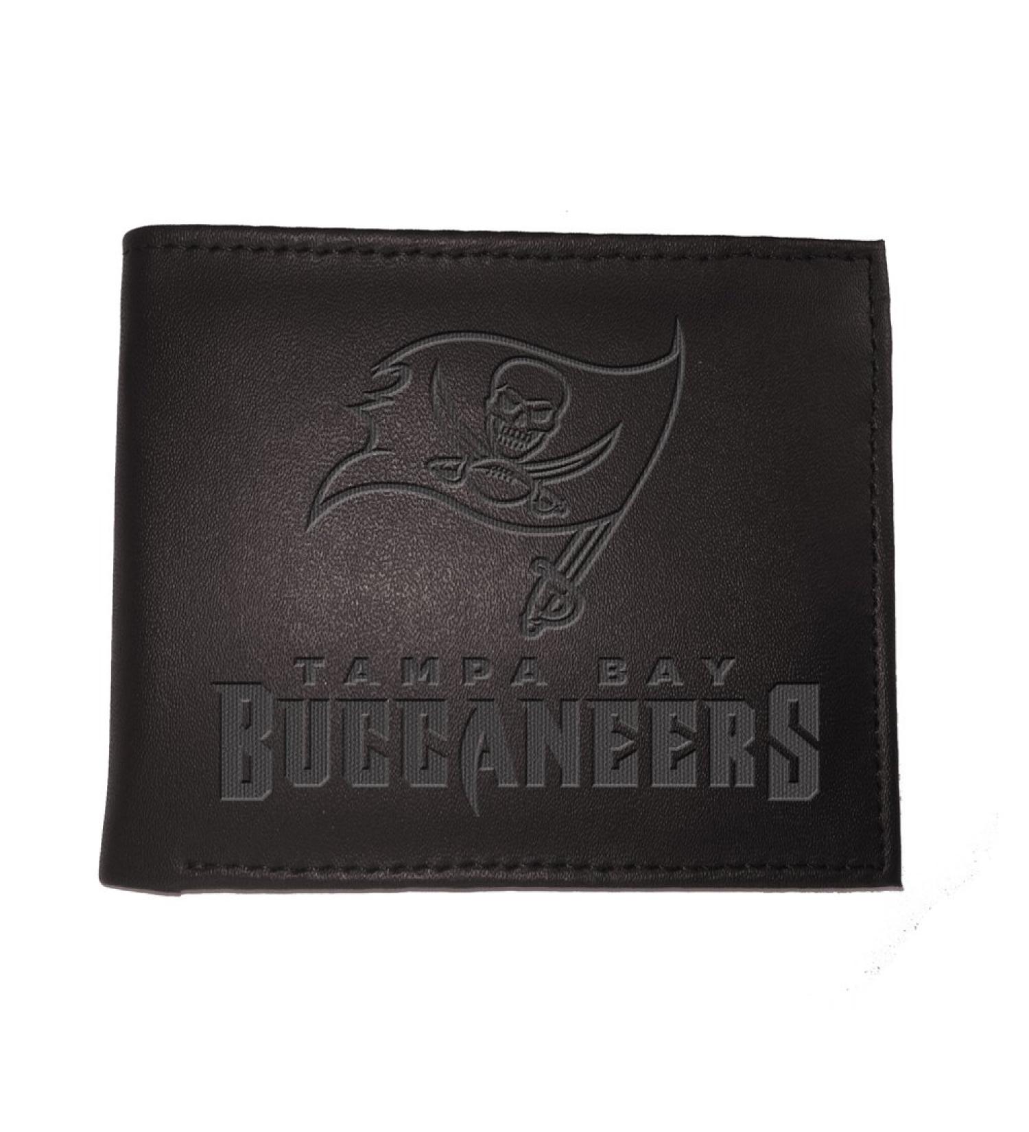 Team Sports America NFL Tampa Bay Buccaneers Black Wallet | Bi-Fold | Officially Licensed Stamped Logo | Made of Leather | Money and Card Organizer | Gift Box Included