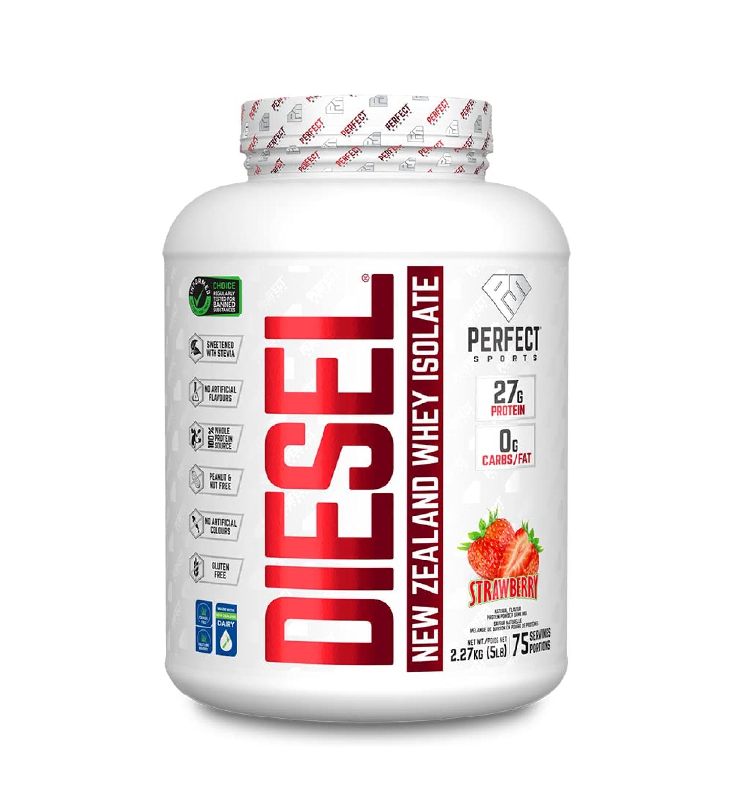 Buy PERFECT SPORTS Diesel NZ Whey Protein Isolate - Grass-Fed Stevia Sweetened Naturally Flavored Strawberry 5lb (2.267kg) - International Shipping Available! - Buy Online on GoSupps.com