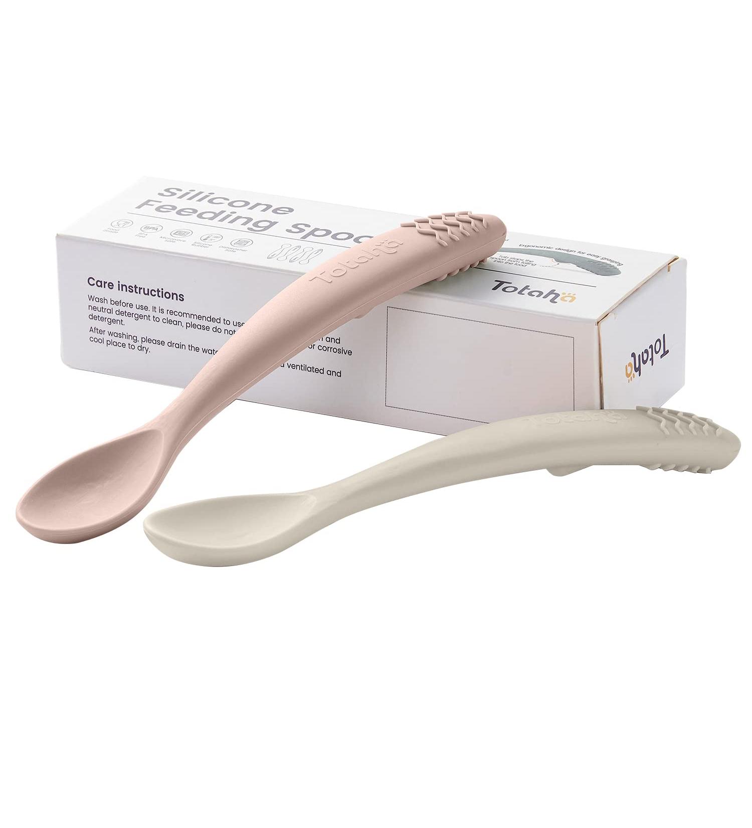 TotAha Silicone Baby Spoons Set for Self Feeding | Soft-Tip Utensils for 4-6-12 Months | Baby Led Weaning and Toddler Training Spoons | 2 Pack in Blush and Shifting Sand - Buy Online on GoSupps.com