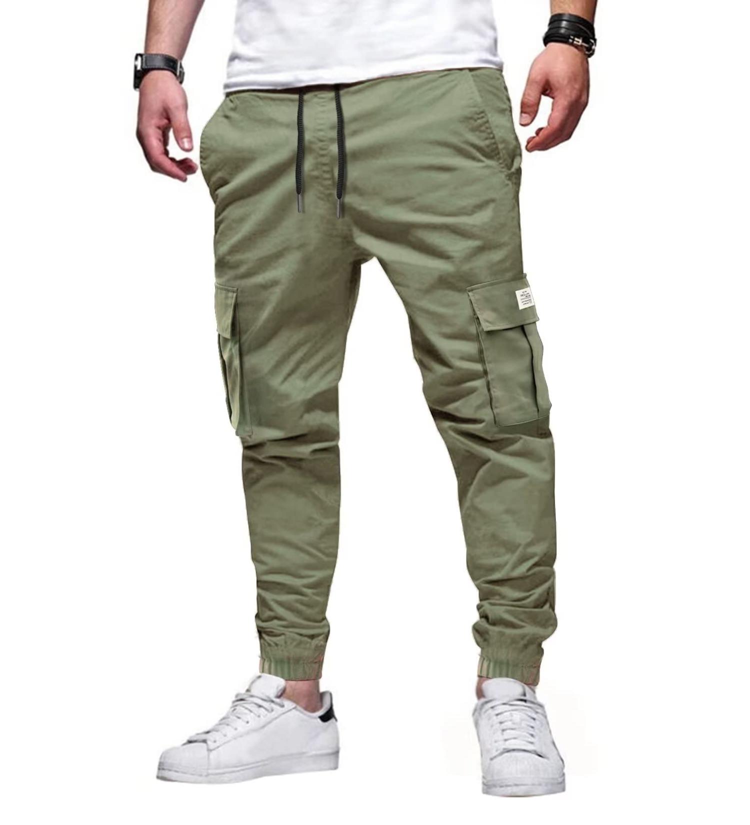 Elegancity Men's Cargo Jogger Work Pants with Drawstring and Pockets - Regular Fit Sweatpants (Sizes 38-46) - 32, A-Green - Buy Online on GoSupps.com