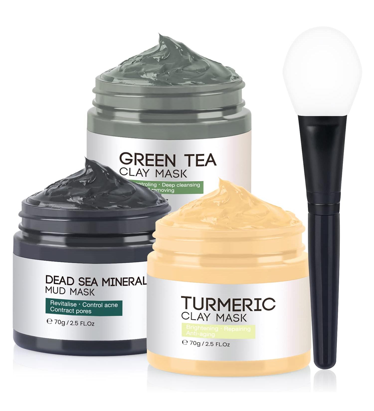 IIIMEIDU Turmeric Vitamin C Clay, Green Tea & Dead Sea Mud Face Mask Set - Deep Cleansing & Anti Aging Women's Skin Care - 2.5 FL Oz Each - Buy Online on GoSupps.com