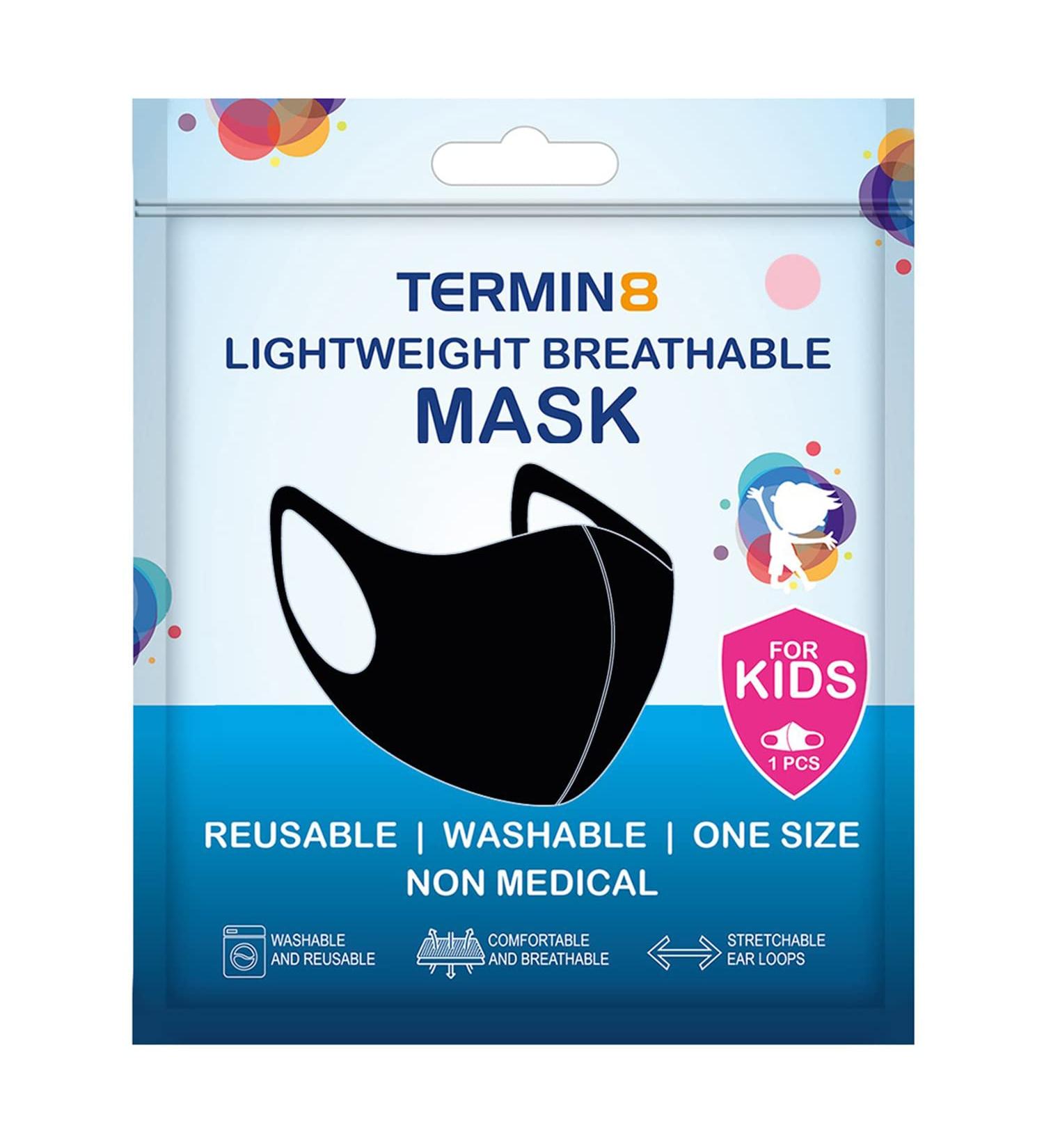 Buy Termin8 Face Cover for Children - Unisex Black Mask 1 Piece | International Shipping Available - Buy Online on GoSupps.com