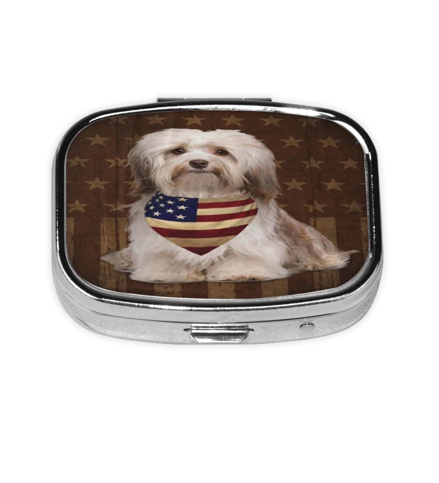 Travel Pill Organizer for Havanese Dog Lovers - Vintage American Flag Daily Pill Case for Supplements & Medication - Buy Online on GoSupps.com