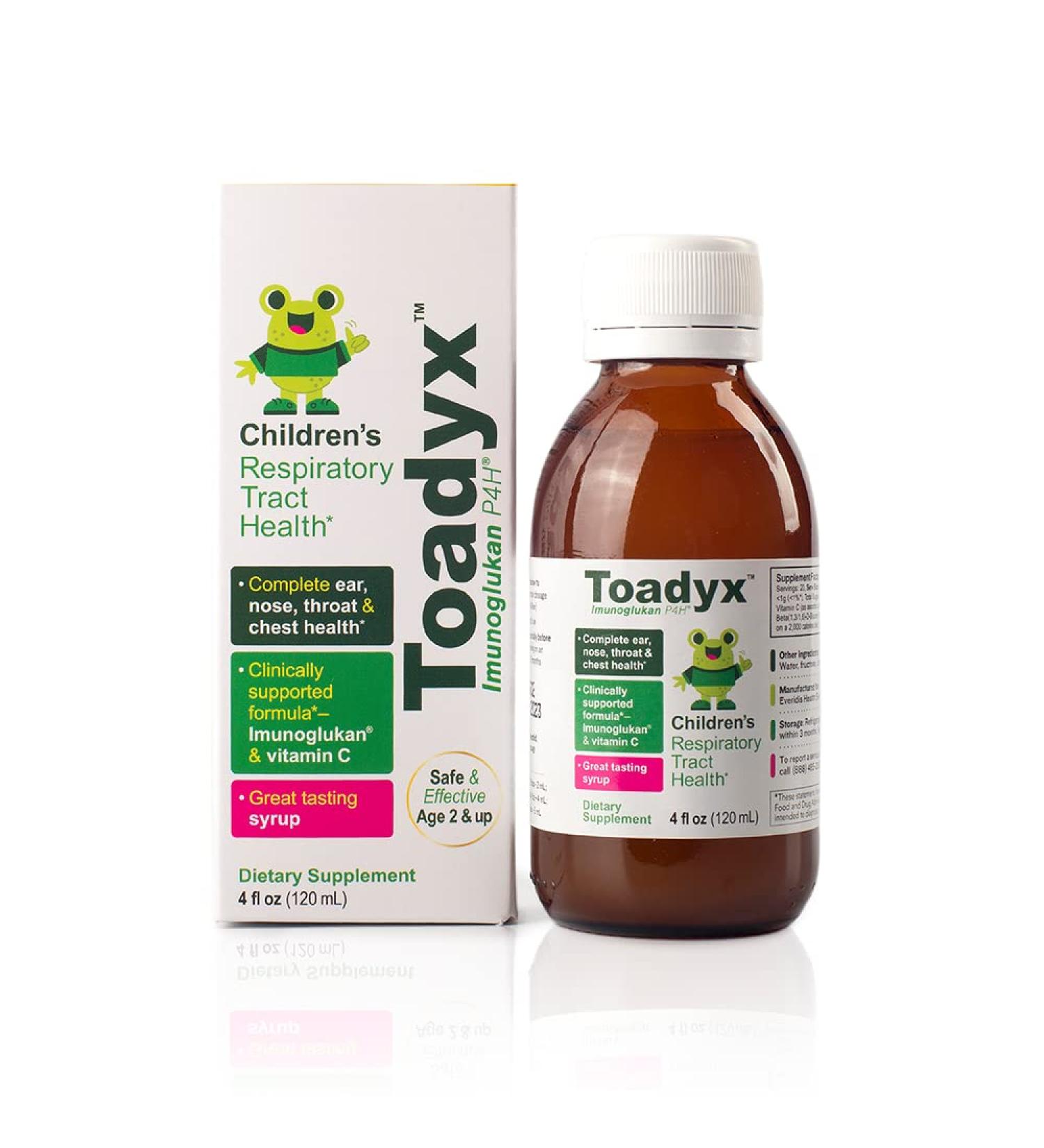 Toadyx Children's Respiratory Tract Support Syrup | Seasonal Ear, Nose, Throat, Chest Health | Clinically Supported Formula with Imunoglukan & Vitamin C | 4oz - Ages 2 - Buy Online on GoSupps.com