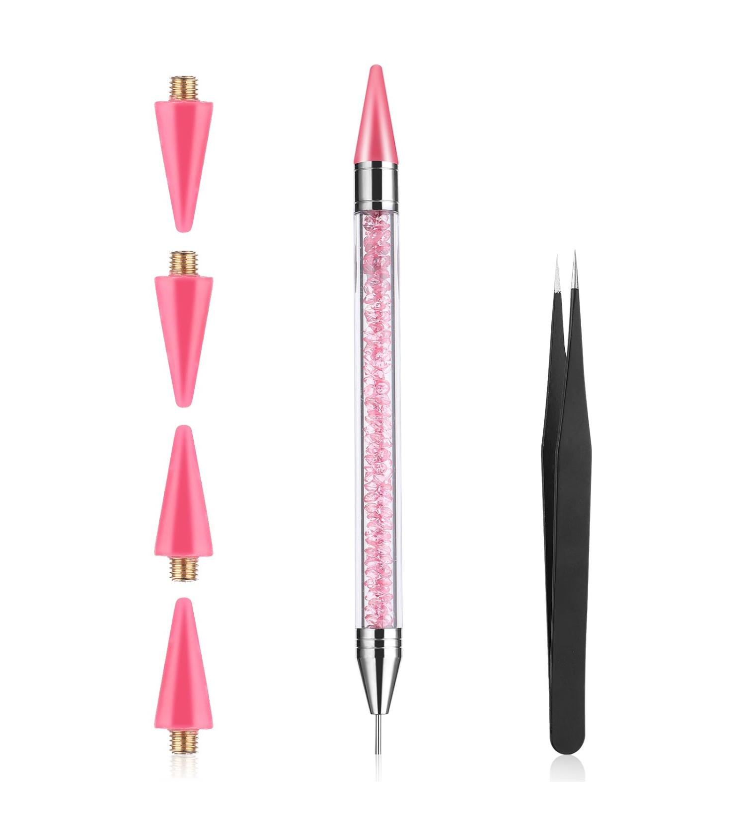 Prasacco Rhinestone Picker Tool Rhinestones Applicator Rhinestone Picker Dotting Wax Pen Rhinestone Pickup Applicator Tool with 4 Pink Replaceable Wax Head and 1 Tweezer for DIY Nail Art Tool - Buy Online on GoSupps.com