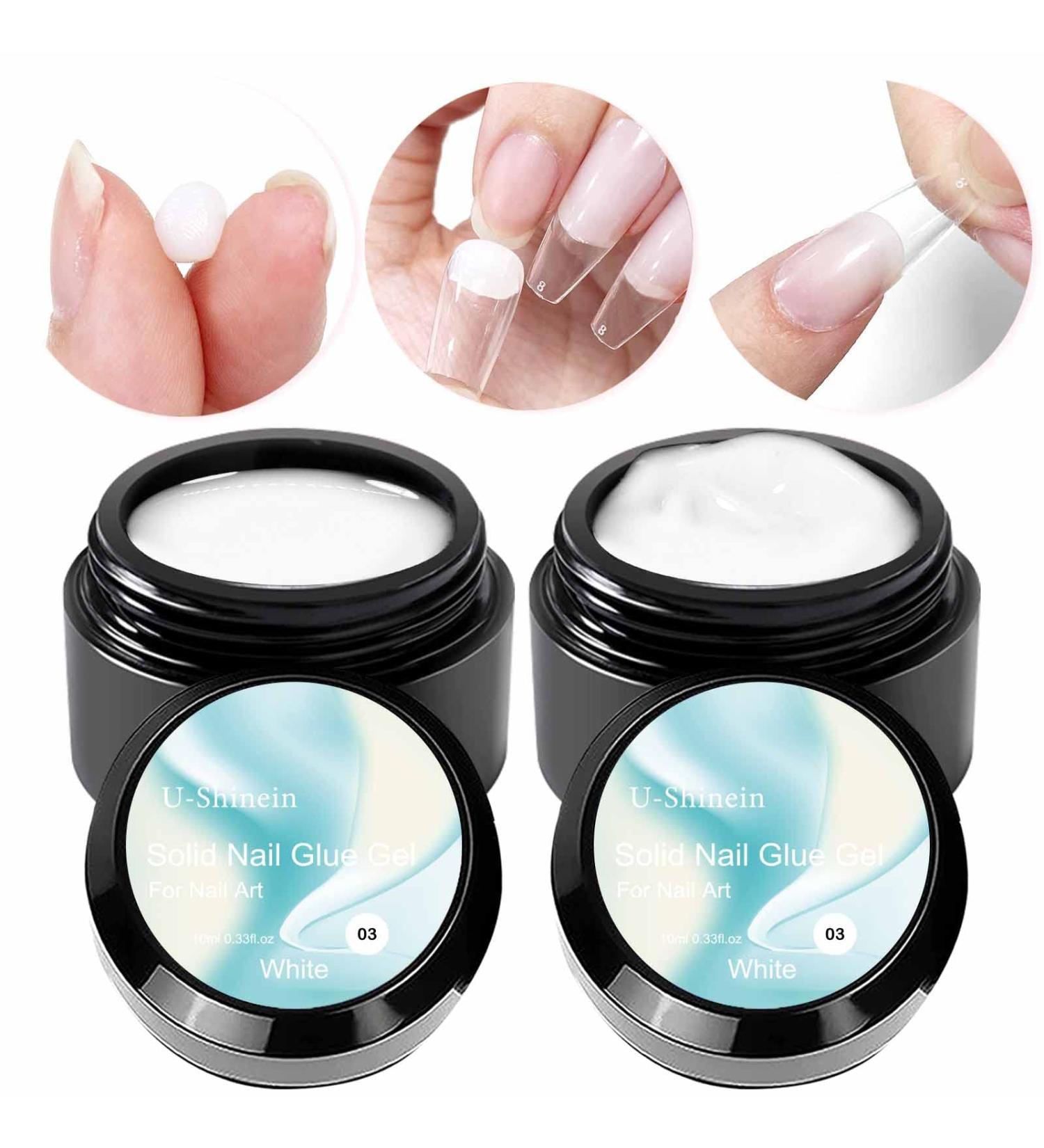 U-shinein 2x10ml Solid Nail Glue Gel - White Nail Glue for Press-On & Acrylic Nails | Long-Lasting Adhesive - Buy Online on GoSupps.com
