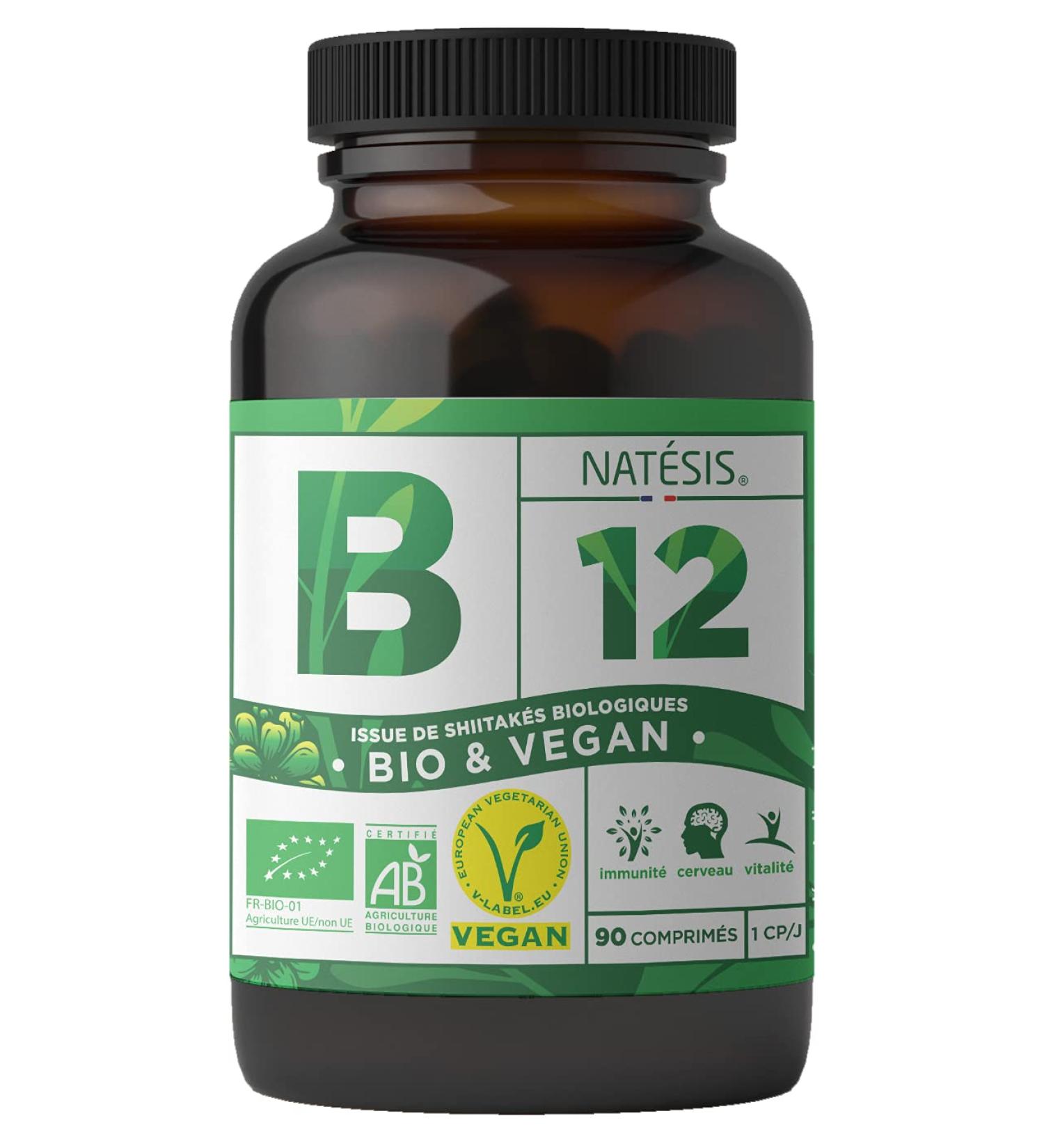 Organic & Vegan Vitamin B12 - Methylcobalamin & Adenosylcobalamin - 1000MCG - Immunity - Fatigue Reduction - 90 Concentrated Tablets - NATESIS - Buy Online on GoSupps.com