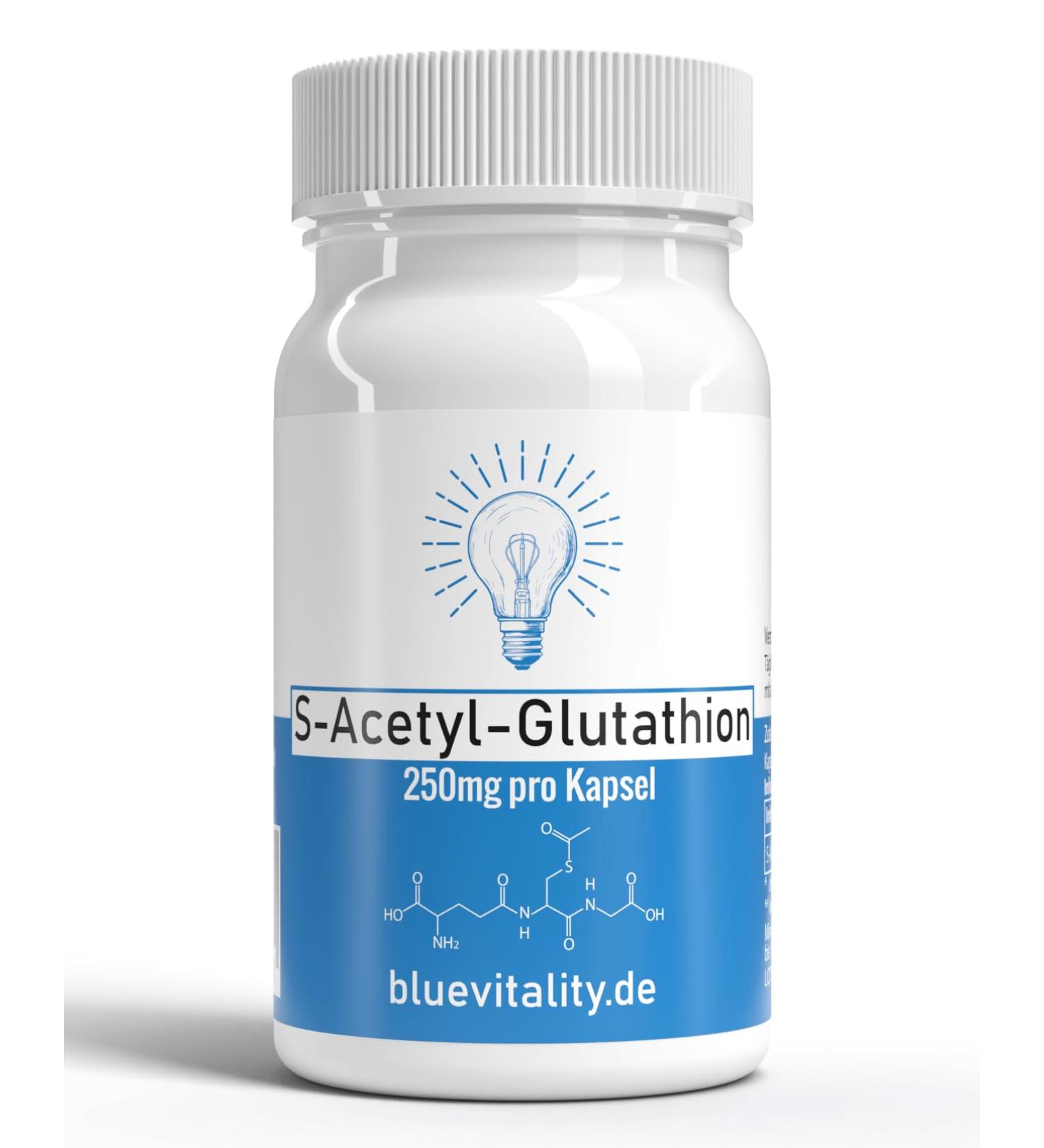  BlueVitality S-Acetyl Glutathione | 250 mg per capsule | 60 capsules | High potency & stabilized | High bioavailability | Vegan & lab tested - Buy Online on GoSupps.com