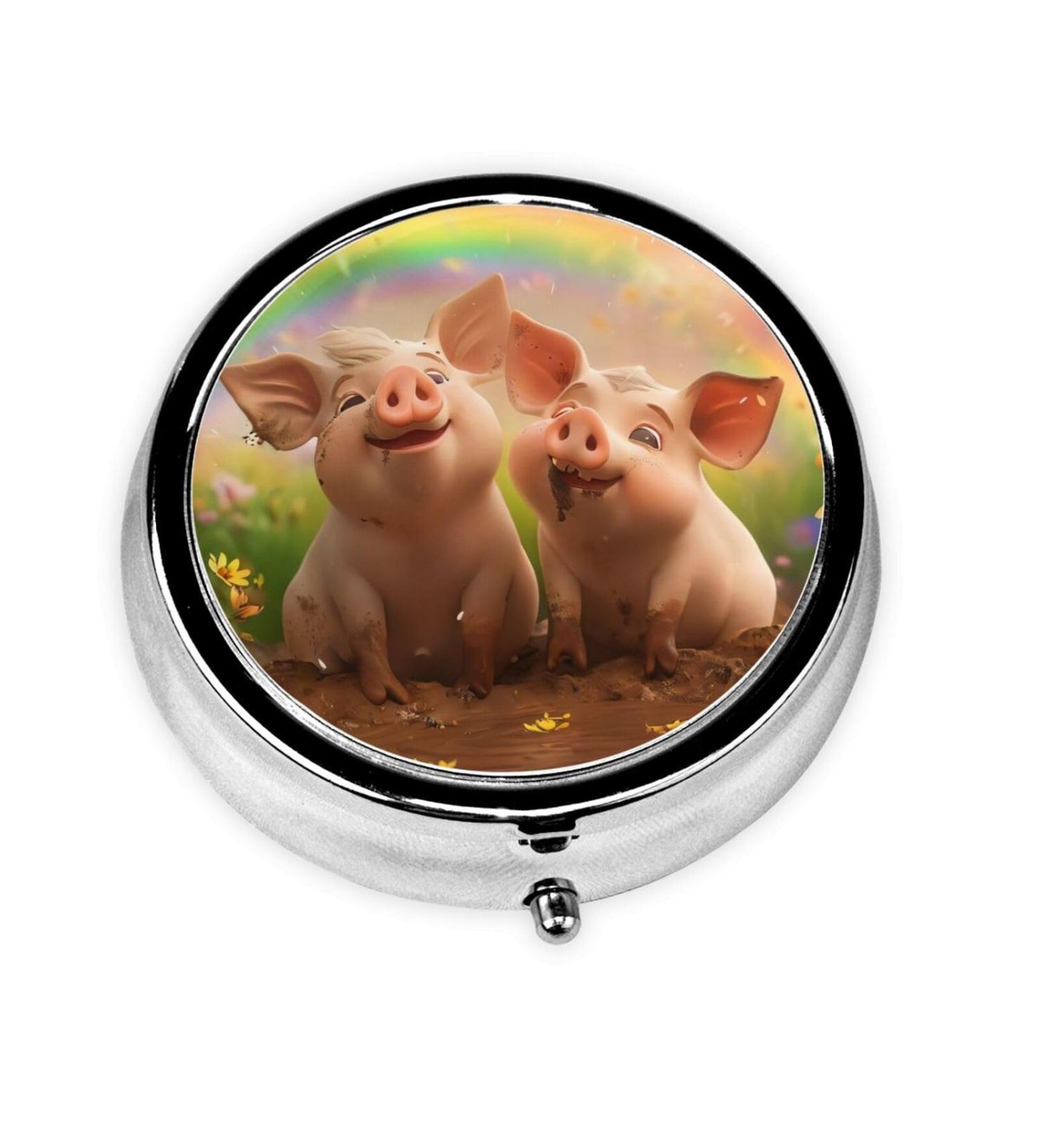 Buy Two Cute Little Pigs Portable Metal Pill Box - Round Mini with 3 Compartments - Ideal for Small Pills | Perfect Travel Accessory - Buy Online on GoSupps.com