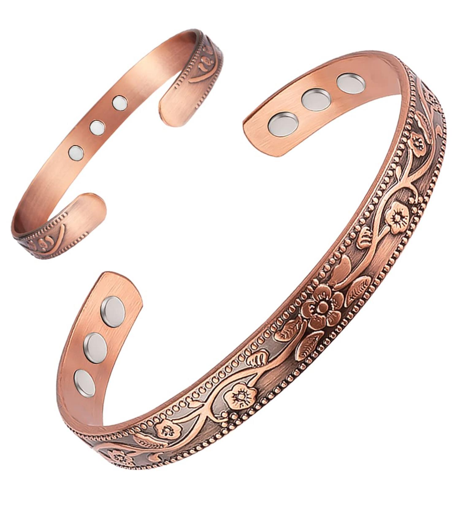 Cigmag 9X Copper Magnetic Bracelet for Women - Ultra Strength Magnet, Adjustable Cuff Bangle with Gift Box - Flower Copper Design - Buy Online on GoSupps.com