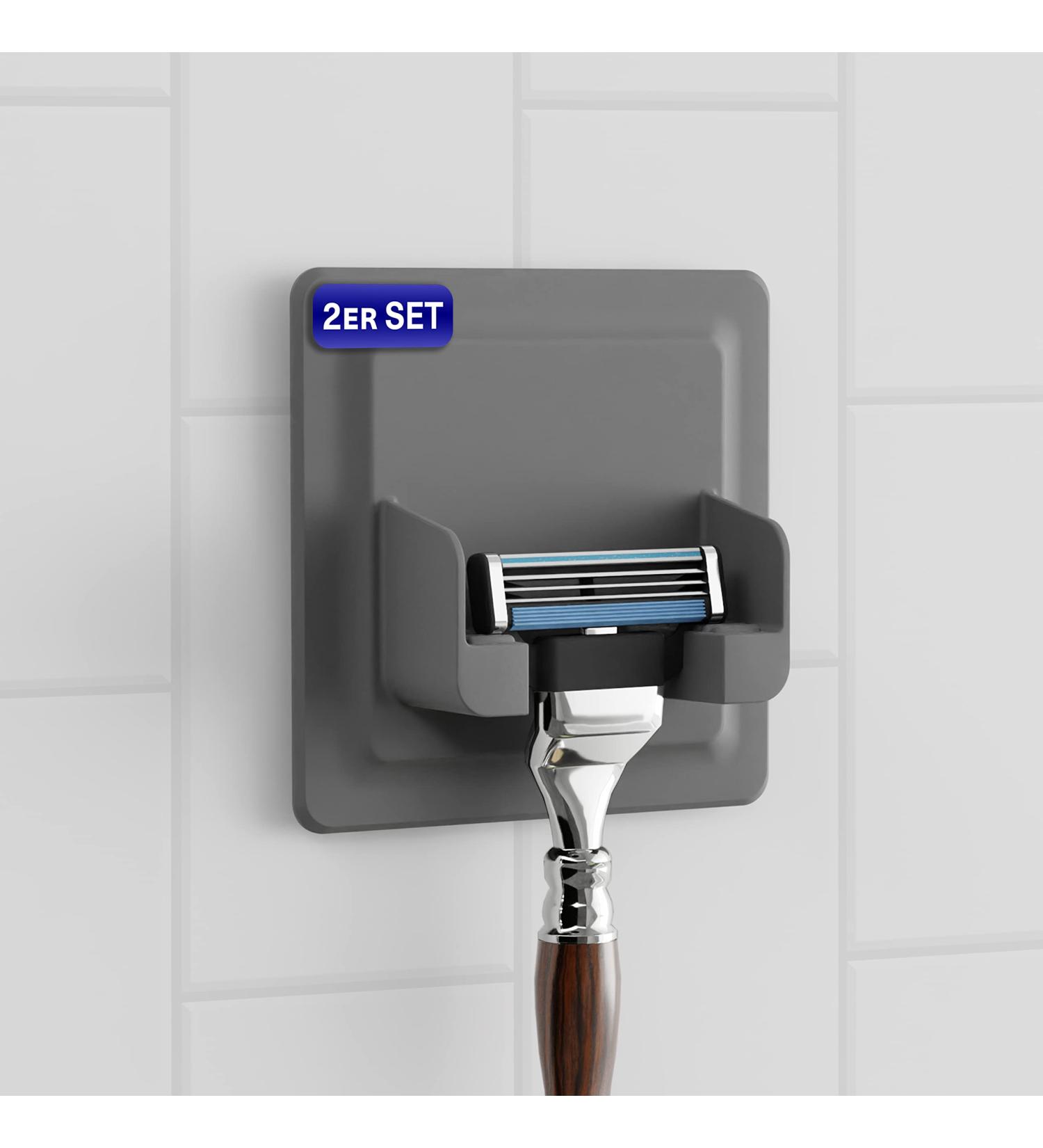 Lobux 2x Razor Holder - Self-Adhesive Waterproof Shower Organizer & Soft-Touch Silicone Bracket for Bathroom & Mirror - Light Gray - Buy Online on GoSupps.com