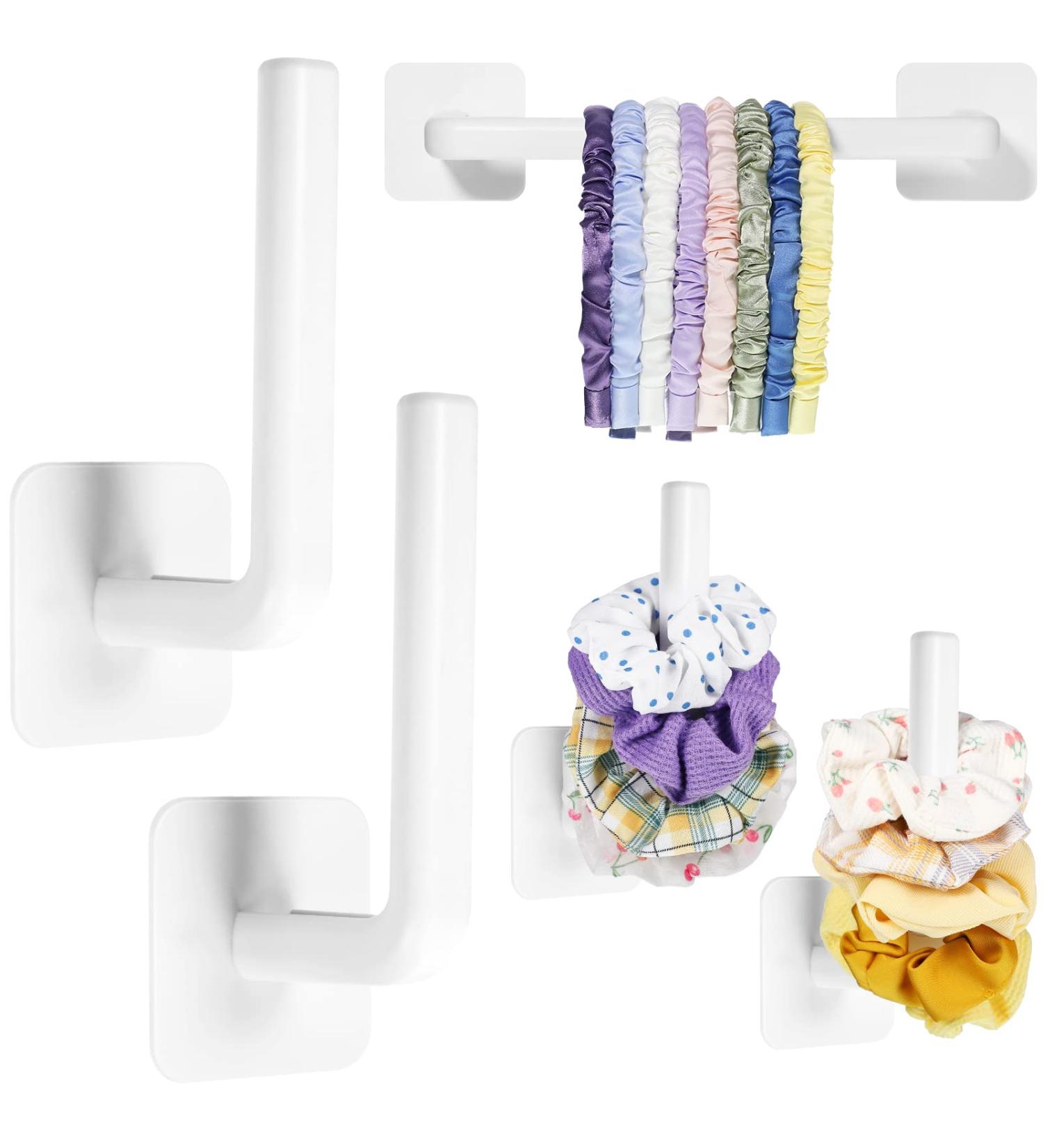 Adhesive Scrunchie Holder 2-Pack - DIY Hair Accessories Organizer - Wall Hooks - Waterproof - Simple Style White - Buy Online on GoSupps.com