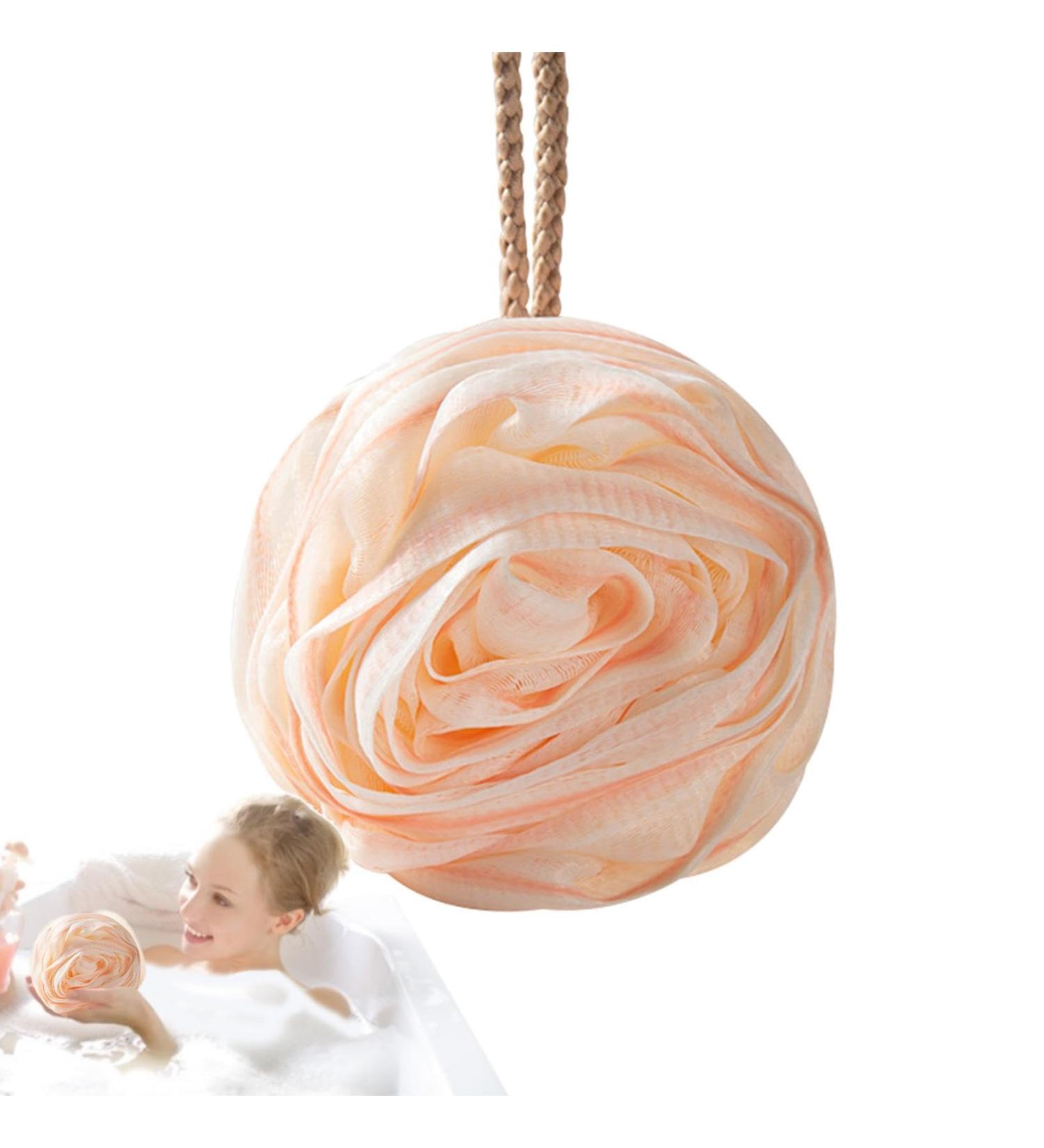 Shower Ball Sponge | Large Rose Bath Sponge | Portable Bath Balls with Lanyard Cute Bath Supplies for Bathroom Home Apartment Dormitory Pink - Buy Online on GoSupps.com