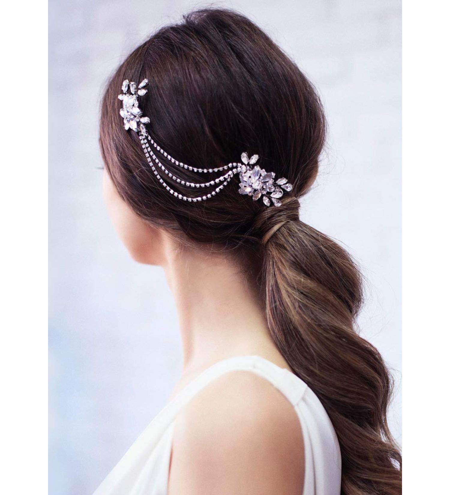 Kercisbeauty Wedding Bridal Hair Swag Rhinestones Hair Chain for Brides Bridesmaid Vintage Hair Comb Headpiece Girls Prom Hair Accessories (Silver) - Buy Online on GoSupps.com