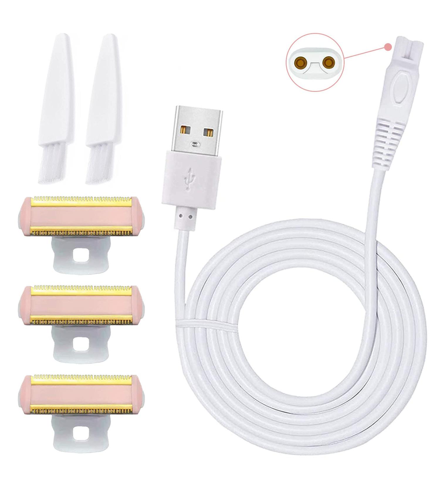 Replacement Heads & USB Charging Cable for Finishing Touch Flawless Body Ladies Shaver | 3 Heads, 1 Charger, 2 Brushes - Buy Online on GoSupps.com