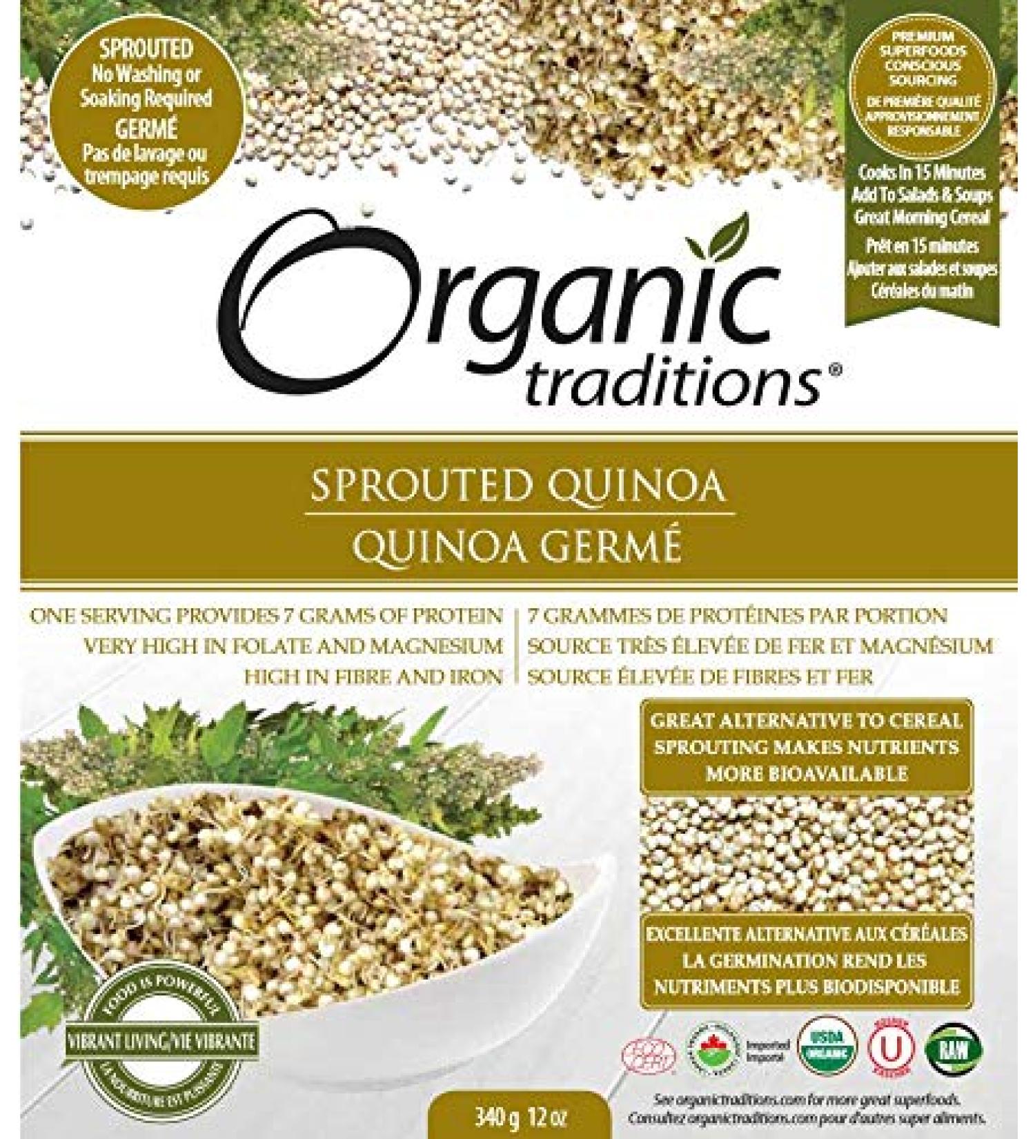 Organic Traditions Sprouted Quinoa - 12 oz (340g) | Superfood, Gluten-Free, Nutrient-Rich - Buy Online on GoSupps.com