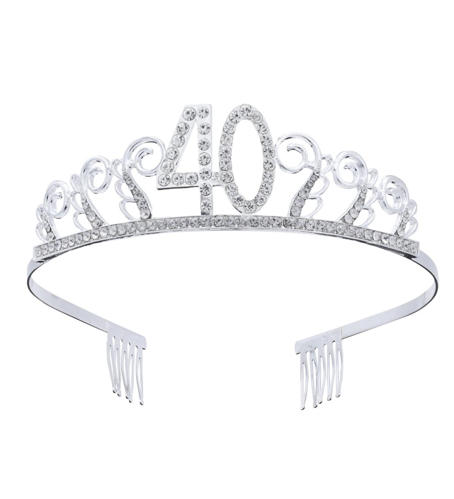 Rhinestone 40th Birthday Tiara - Silver Crystal Crown Headband for Women and Girls - Buy Online on GoSupps.com