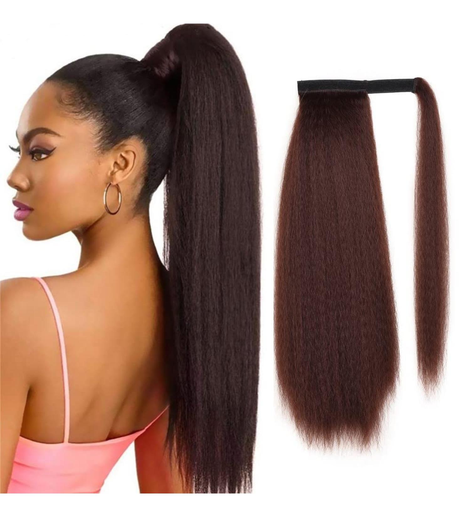 30 Inches Afro Kinky Straight Wrap Around Ponytail Long Afro Yaki Straight Ponytail Extensions for Women Girls Pony Tails Hair Pieces Dark Auburn Brown 30 inch magic ponytail 33# - Buy Online on GoSupps.com