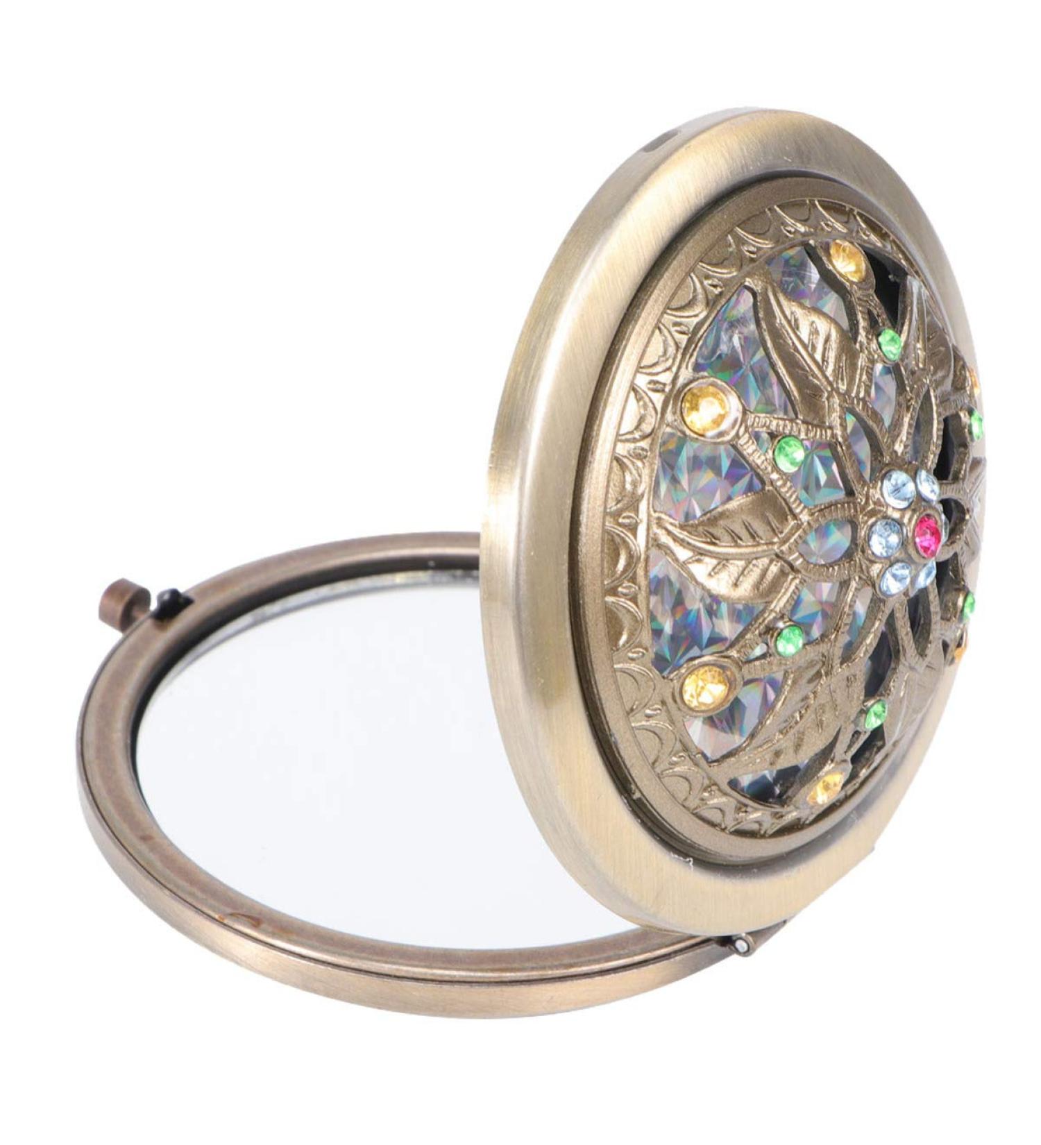 Stobok Compact Retro Flower Mini Pocket Mirror - Double-Sided Folding Makeup Mirror for Handbag & Travel - Buy Online on GoSupps.com