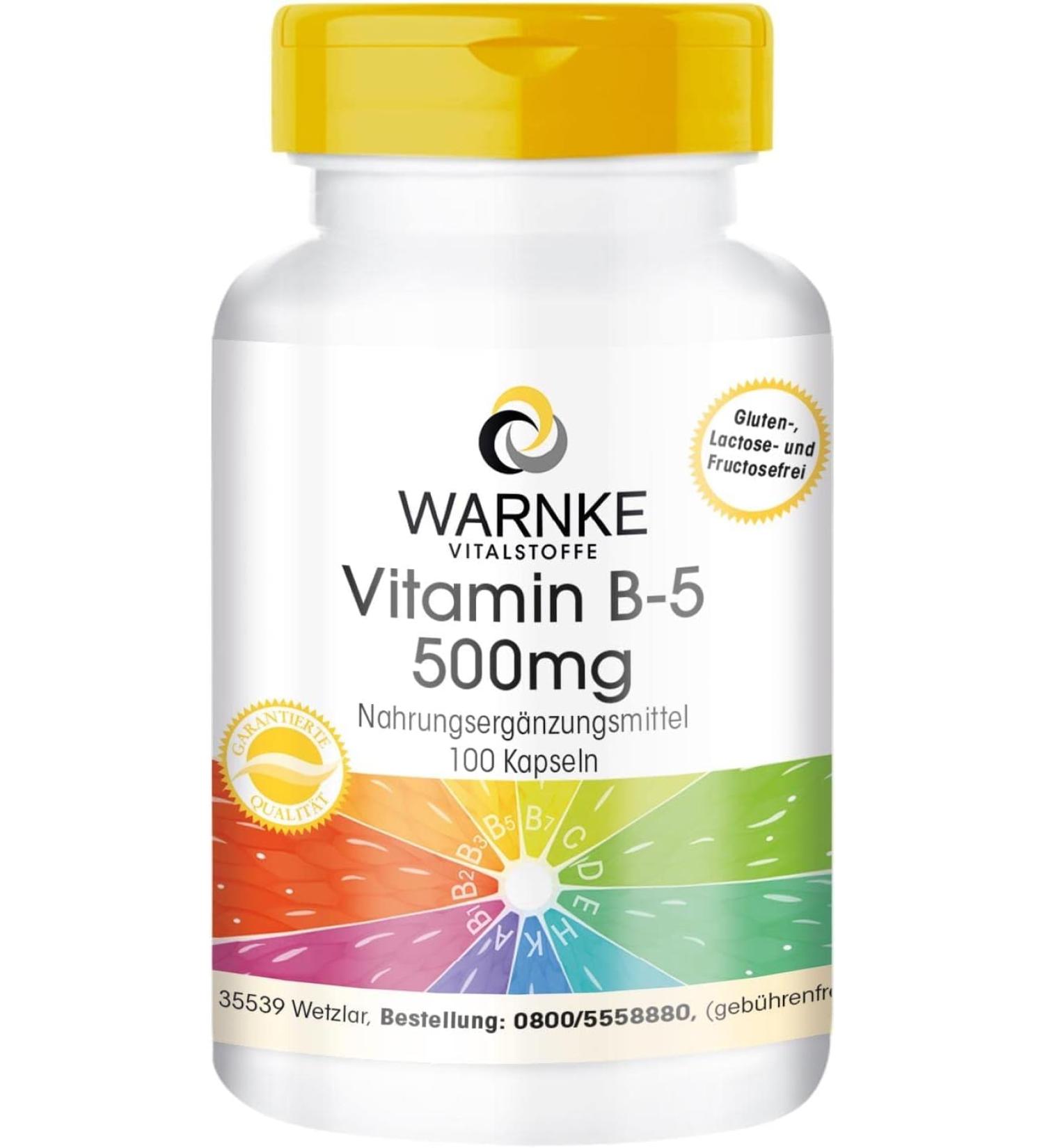 Vitamin B5 500 mg - 100 Vegan Capsules | High Dose Pantothenic Acid | Warnke Vitalstoffe - Premium German Pharmacy Quality - Buy Online on GoSupps.com