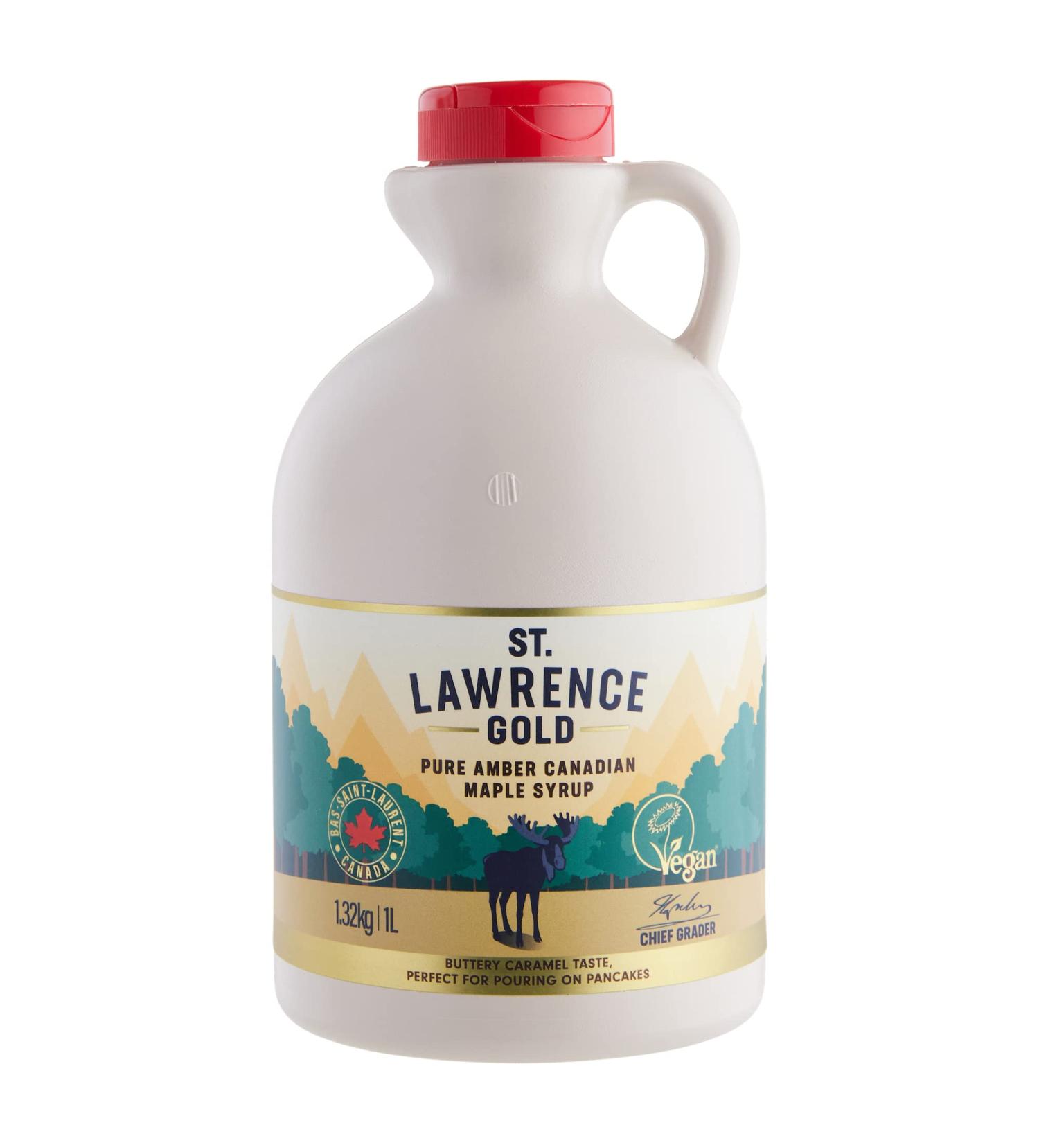St Lawrence Gold 100% Pure Canadian Maple Syrup 1 Litre - Grade A Amber | Rich Caramel Butter Syrup | Gluten Free Vegan | Ideal for Pancakes, Waffles, Cooking, Glazing | Bulk Buy Standard 1 l - Buy Online on GoSupps.com