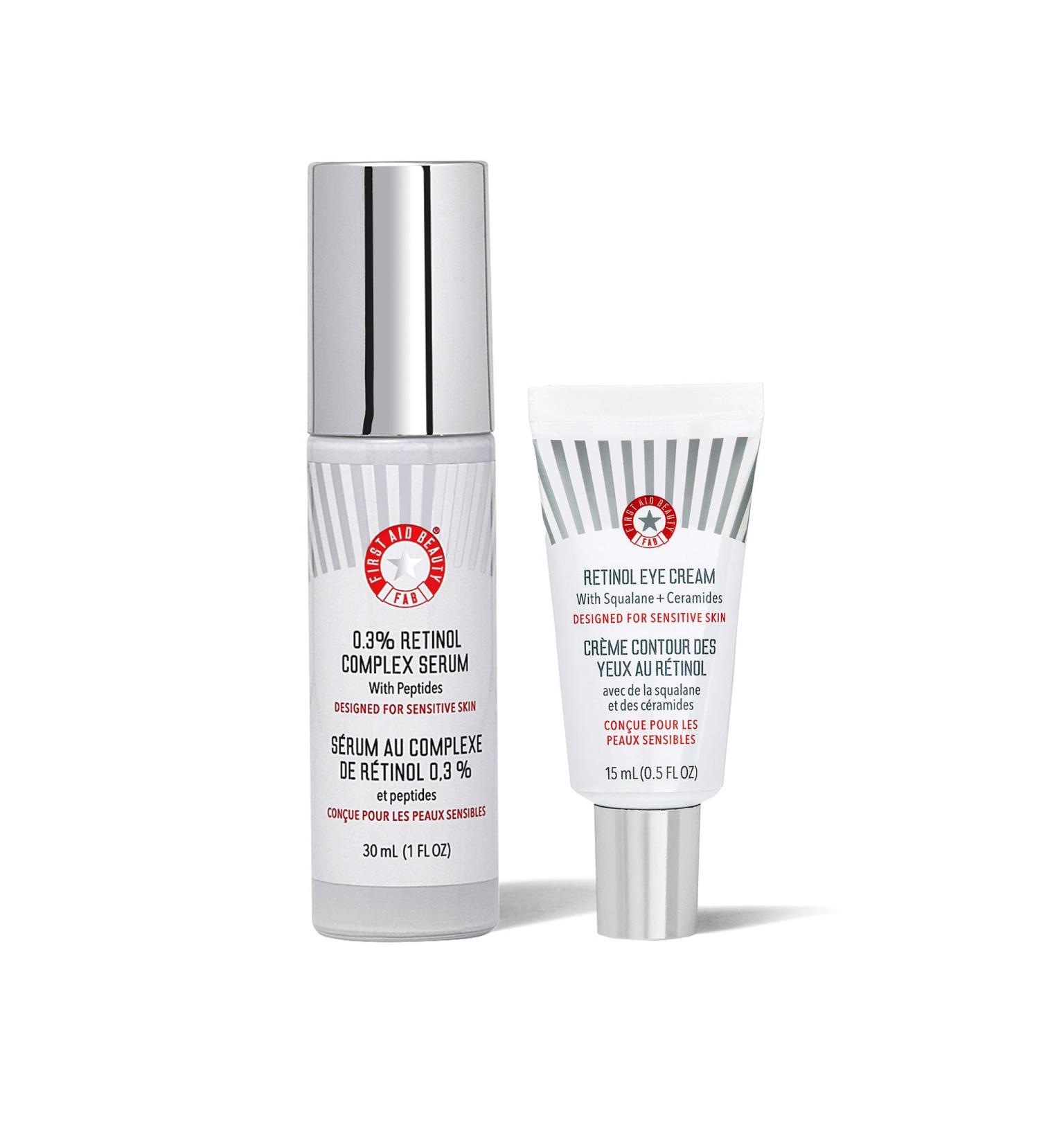 First Aid Beauty Retinol Complex Serum & Eye Cream - Reduce Lines & Wrinkles with Peptides Squalane & Ceramides - Gentle Retinol for All Skin Types - Buy Online on GoSupps.com