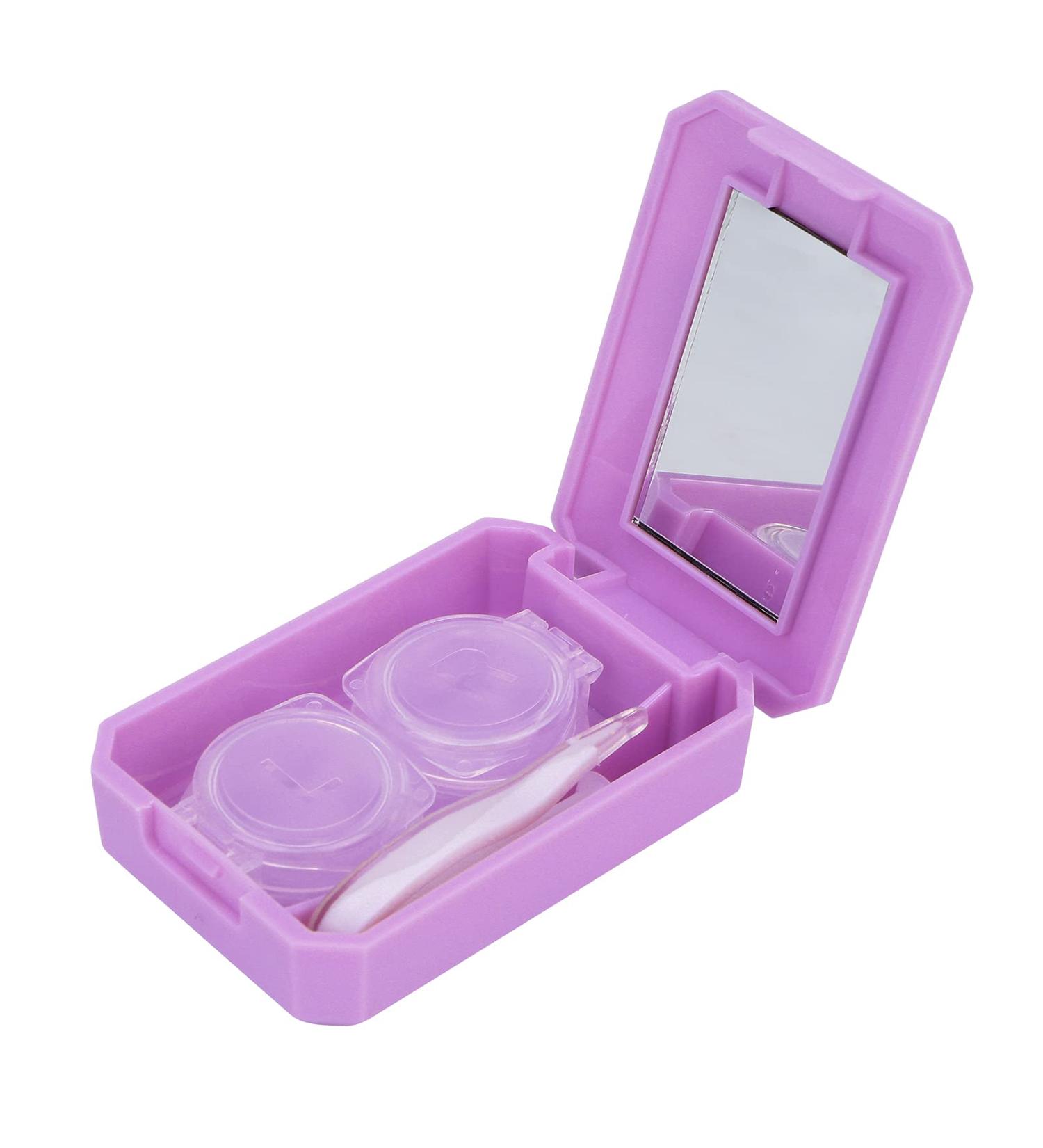 Verdant Touch Cartoon Contact Lens Case Kit - Purple Multi-Colored Holder & Tweezers Set for Easy Use | International Shipping Available - Buy Online on GoSupps.com