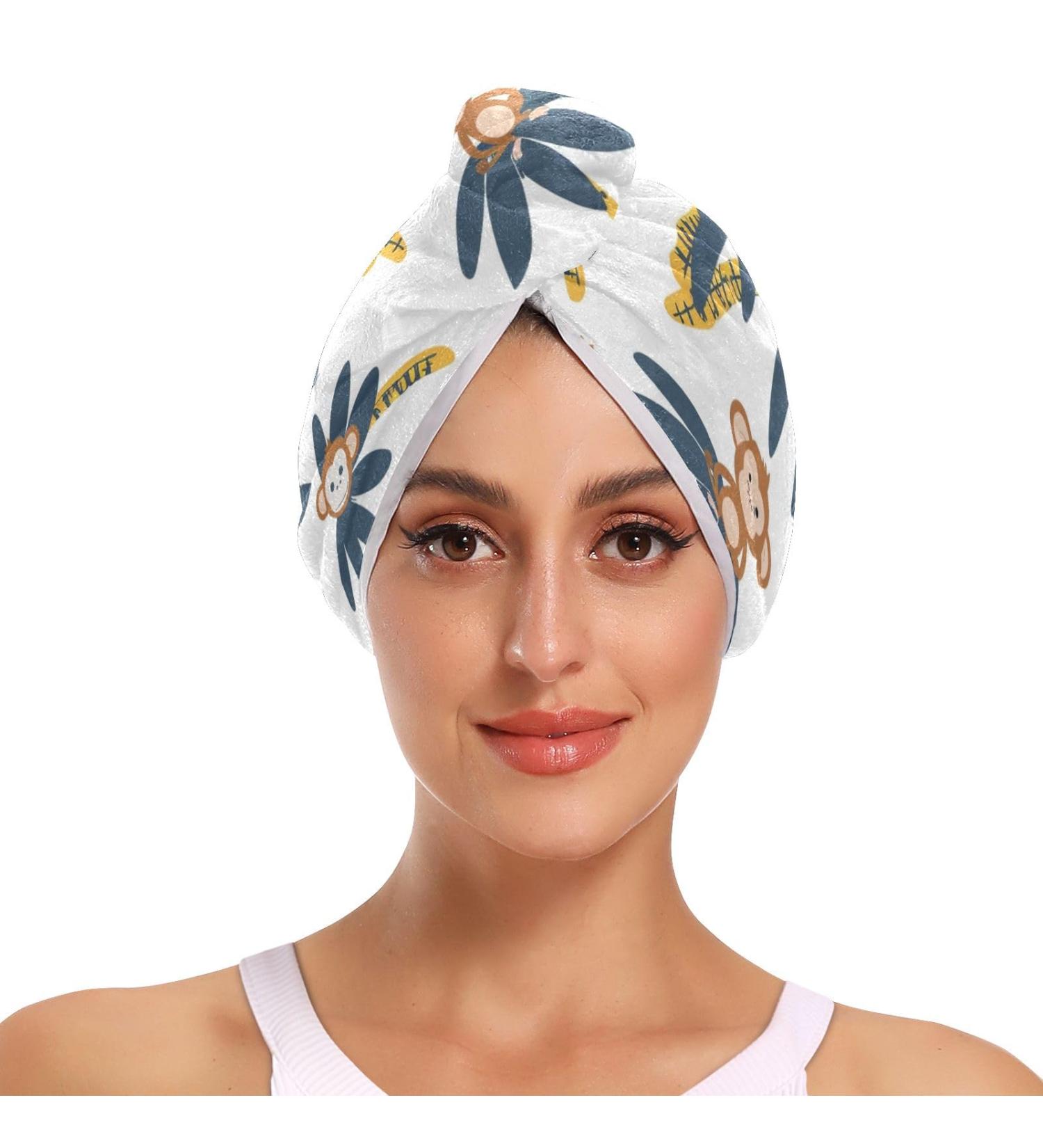 Monkeys on Tree Hair Towel 2 Pack | Super Absorbent Quick Dry Hair Turbans for Women & Girls - Ultimate Hair Drying Solution - Buy Online on GoSupps.com