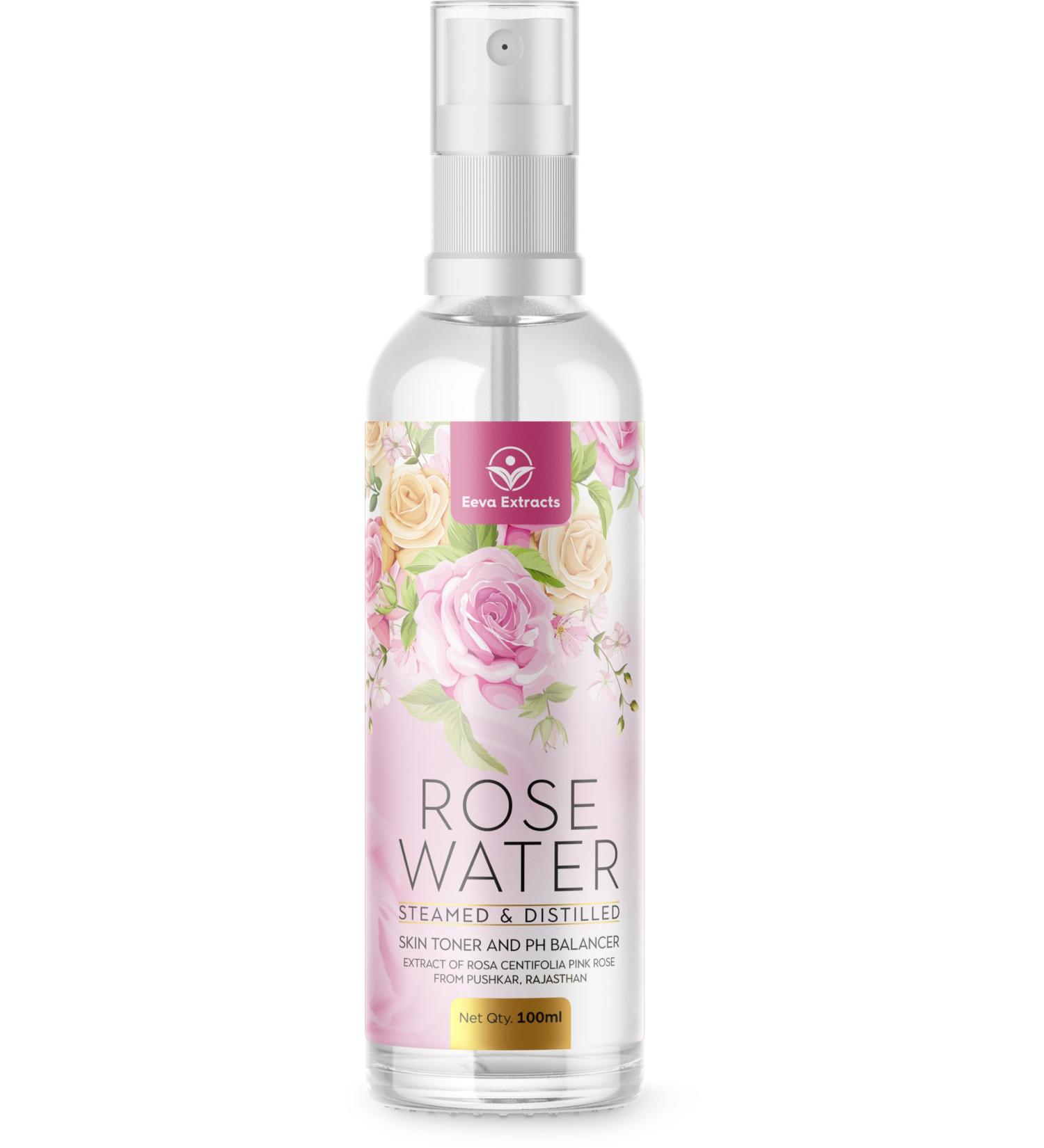 Eeva Extracts - Organic Rose Water I Natural Hydrates Cleanses & Moisturises for Skin & Face I No Sulphate Alcohol &Parabens I pH Balancer I Facial Toner Spray I for Women & Men 100Ml - Buy Online on GoSupps.com