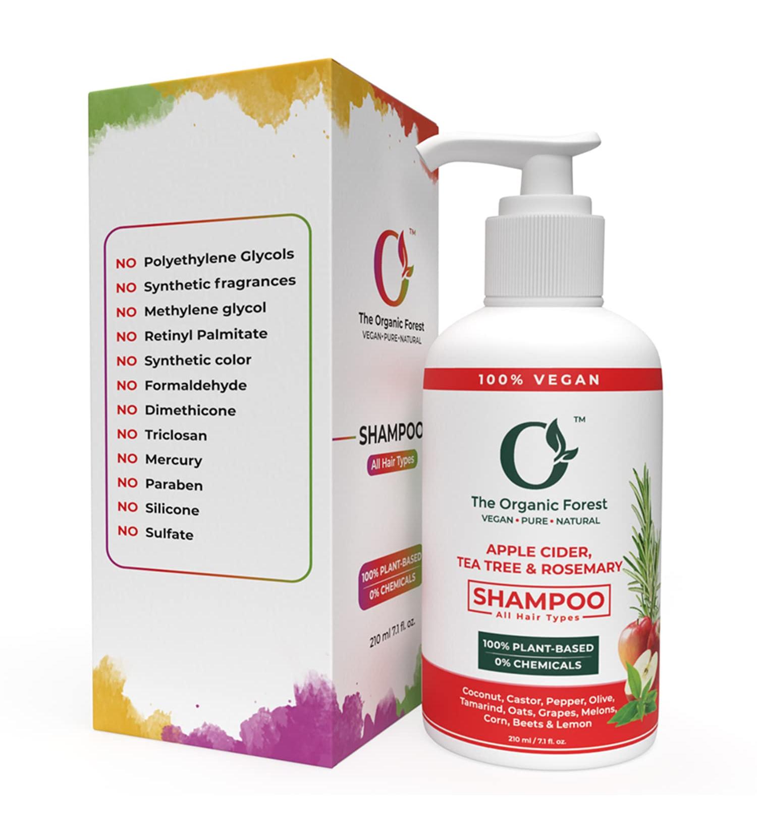 Organic Forest Vegan Apple Cider Vinegar Shampoo | Tea Tree & Rosemary | Healthy Scalp, Dandruff Removal, Hair Fall Prevention | Chemical-Free | 7.1 fl.oz - Buy Online on GoSupps.com