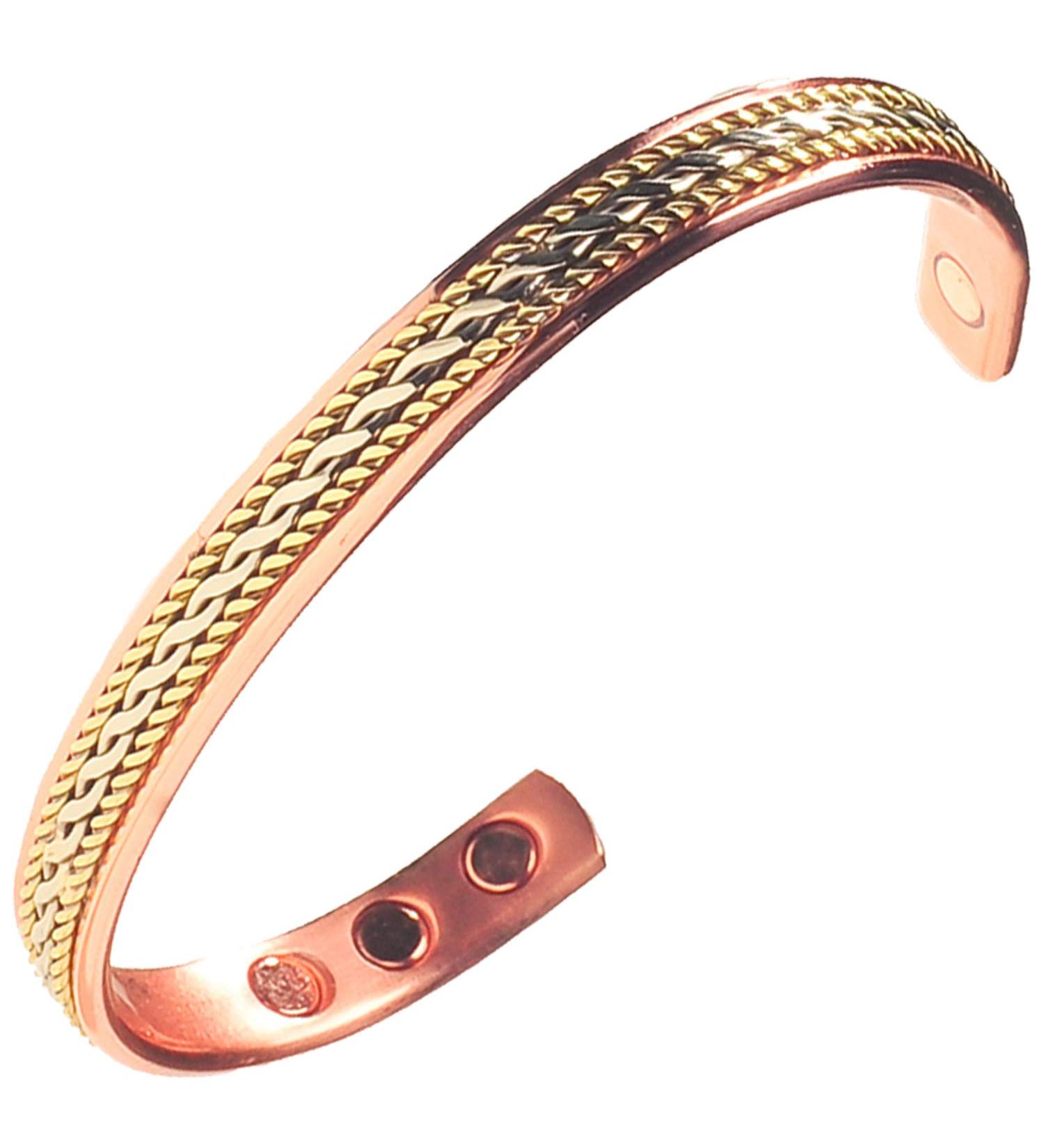 Women's Pure Copper Magnetic Healing Bracelet for Arthritis & Joint Pain Relief - Adjustable Rope Inlay Style | Earth Therapy Reddish Brown - Buy Online on GoSupps.com