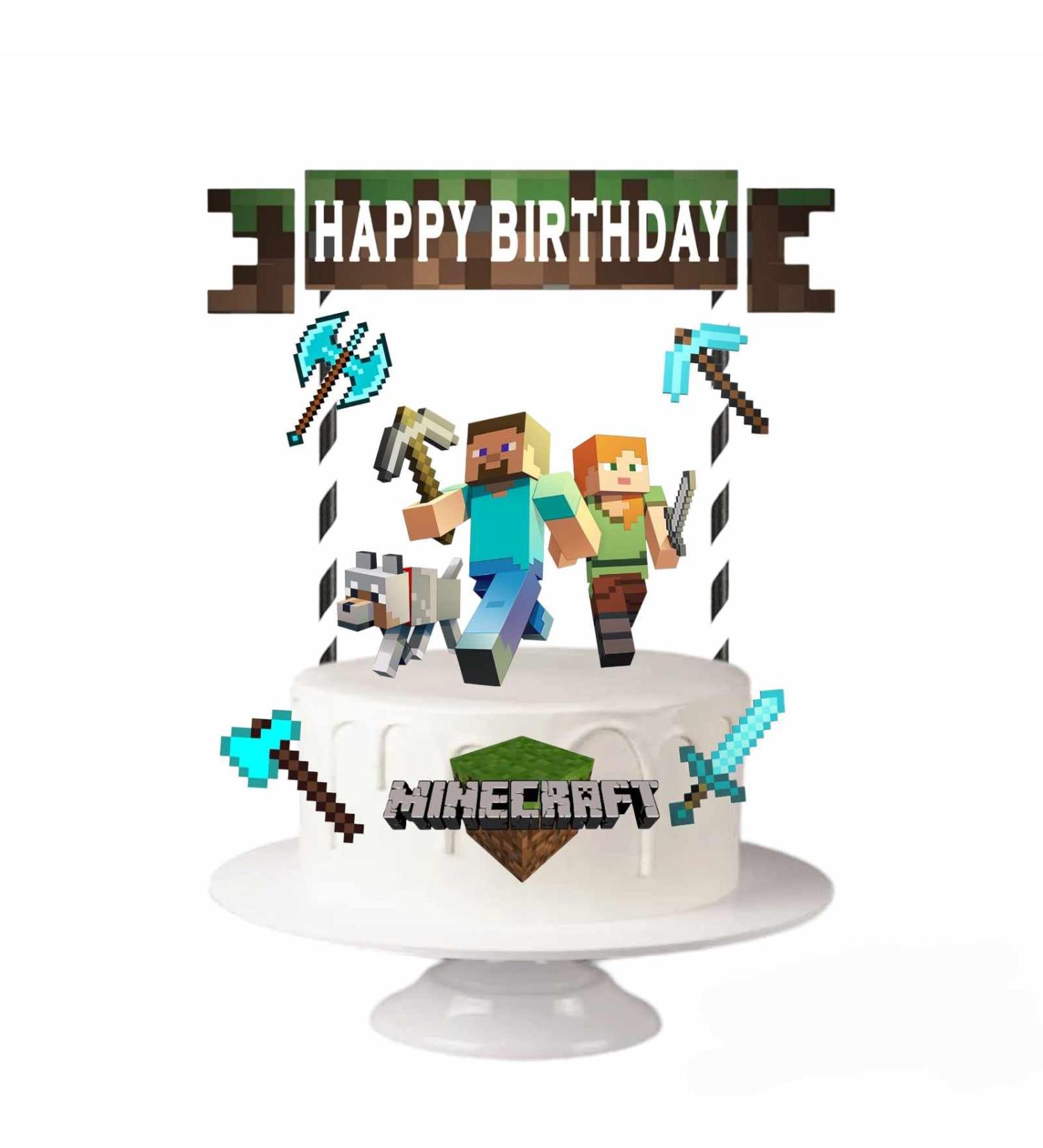 Pixel Boys Miner Video Game Birthday Cake Topper Cake Decoration Self-assembly