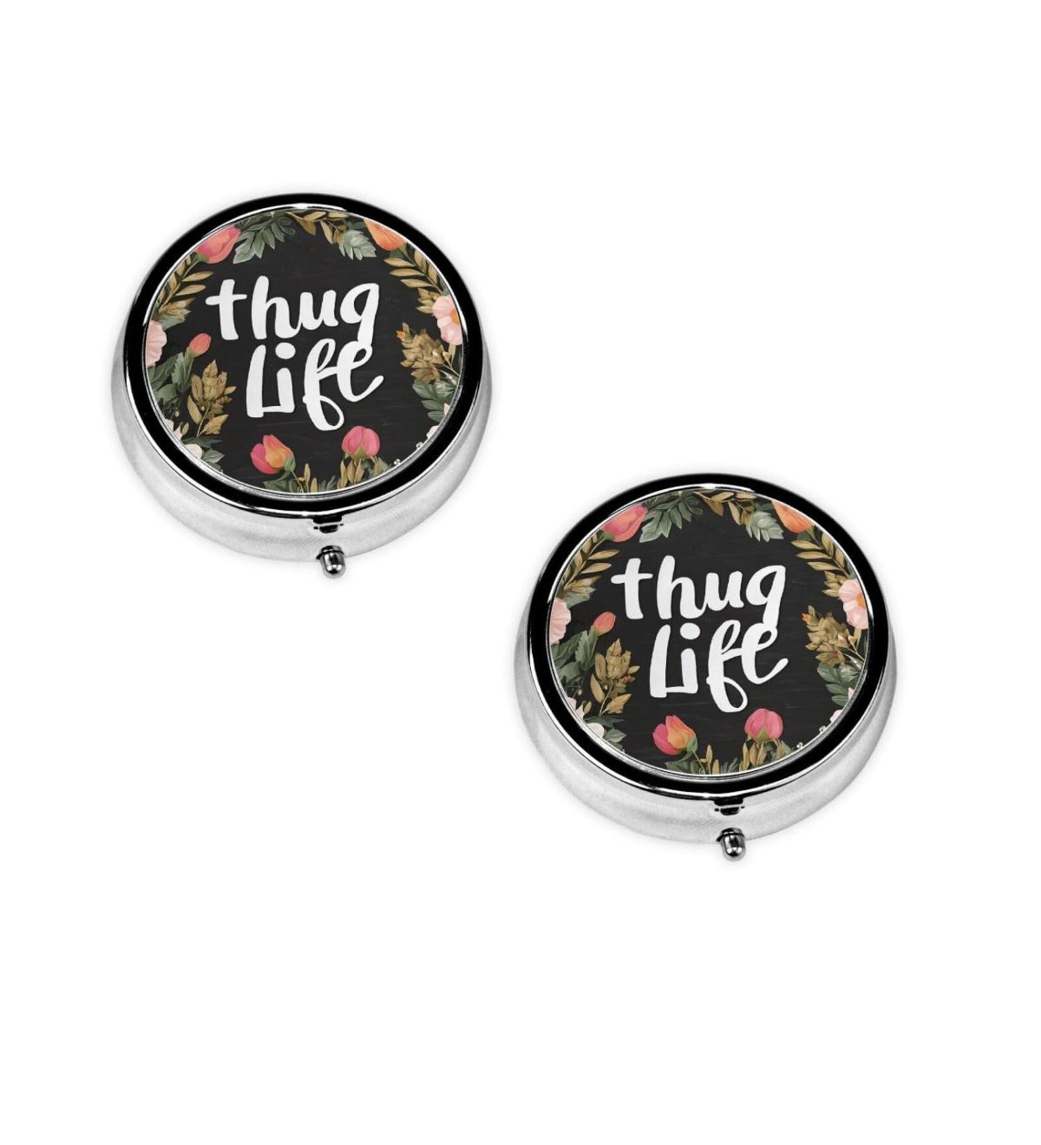 Thug Life Flowers Mini Round Pill Box | 3 Compartment Travel Organizer | Portable Medicine Case for Home & Office - Buy Online on GoSupps.com