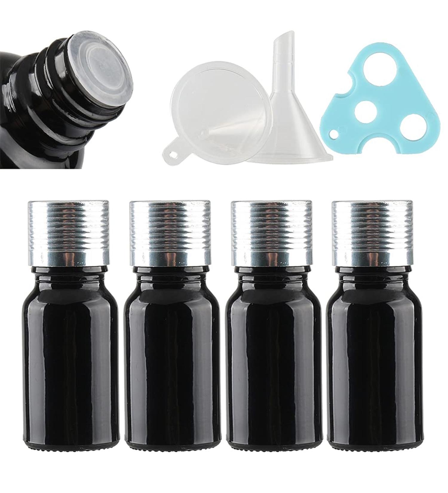 Tianzd 10ml Black Glass Bottles - 4 Pcs with Silver Caps for Fragrance Oil Perfume & Aromatherapy - Buy Online on GoSupps.com