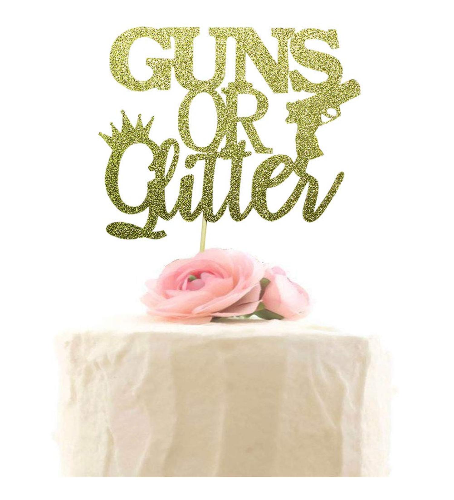 Guns or glitter Cake Topper Gender Reveal Cake Decorations Boy or Girl Decor Baby Shower Cupcake Toppers - Gold Glitter - Buy Online on GoSupps.com