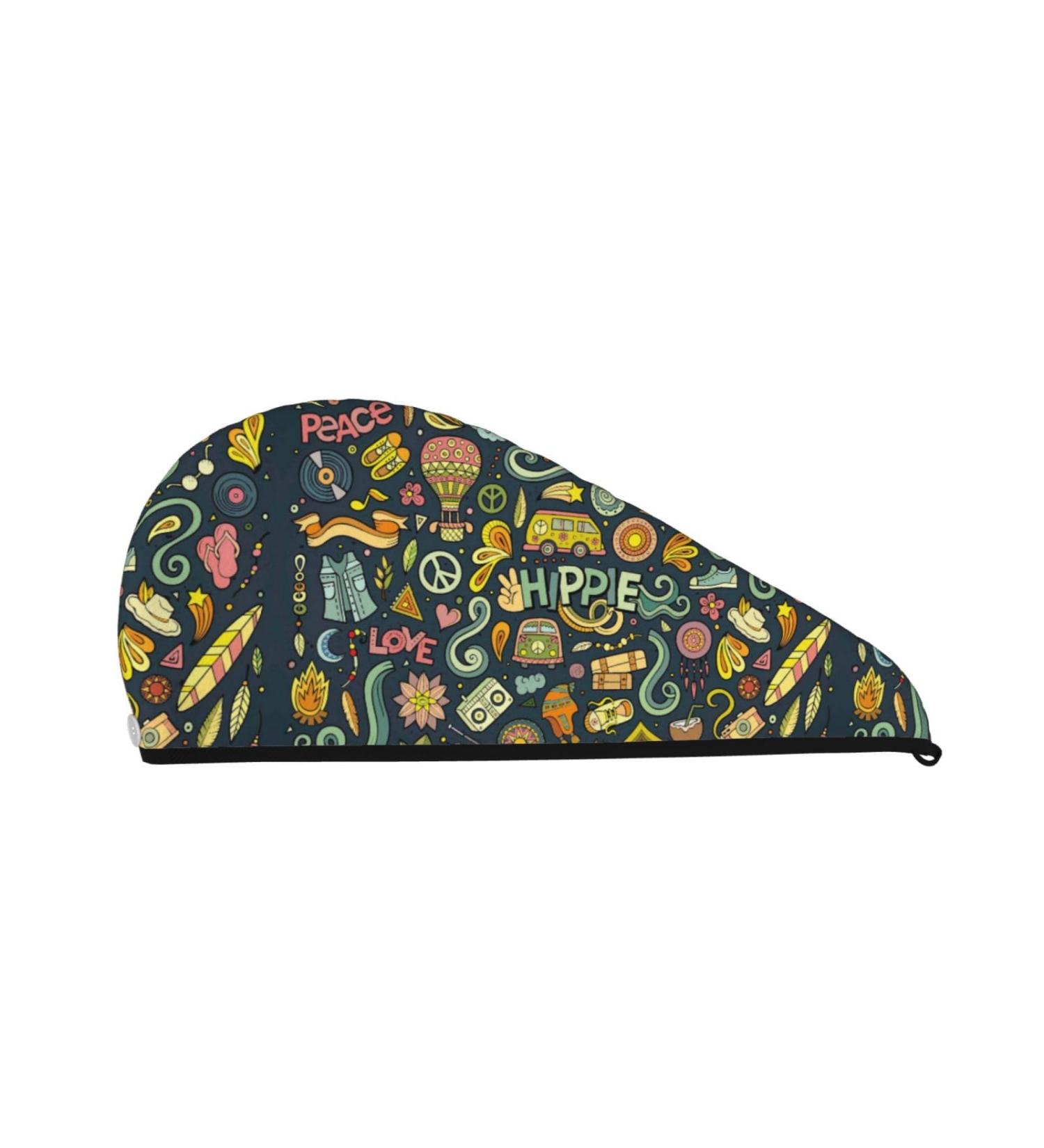 Hair Towel Wrap - Quick Drying Hair Turban with Button | Colorful Hippie Design - Perfect for Easy Drying & Soft Care - Buy Online on GoSupps.com