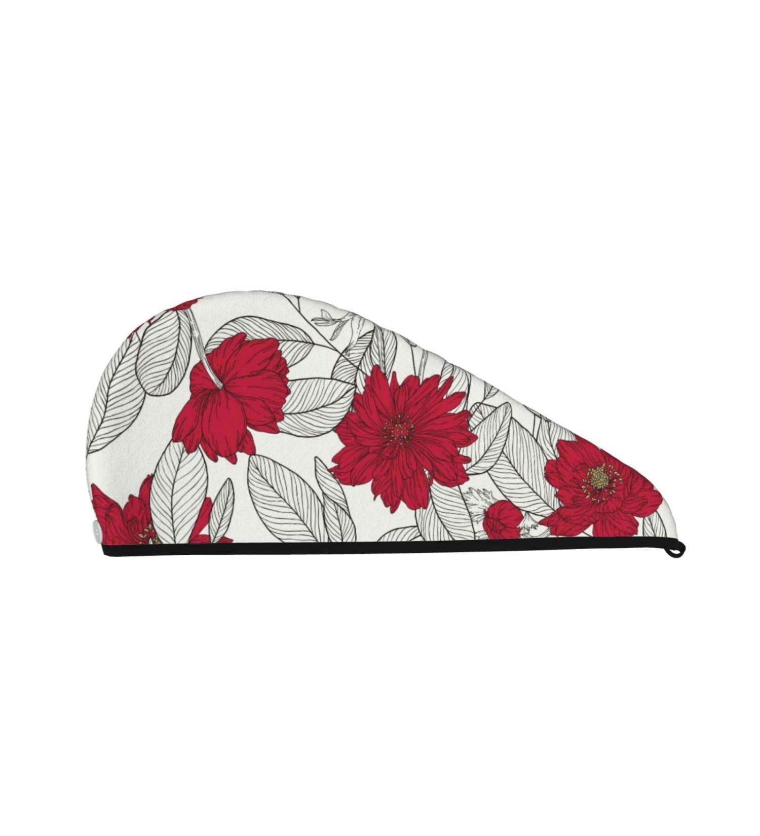 Super Absorbent Red Grey Microfiber Hair Towel Wrap | Leaves & Anemone Flowers | Quick Dry Coral Velvet for Long Curly Thick Hair - Women s Essential - Buy Online on GoSupps.com