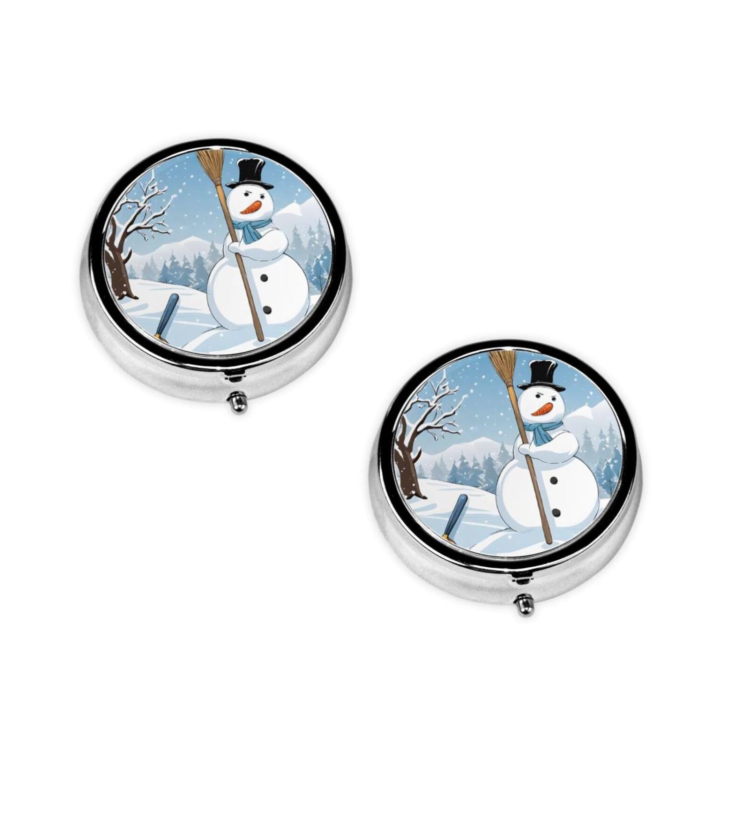 Buy Round Christmas Pill Box - 3 Compartment Portable Travel Medicine Organizer | Mini Decorative Purse Vitamin Holder - Buy Online on GoSupps.com